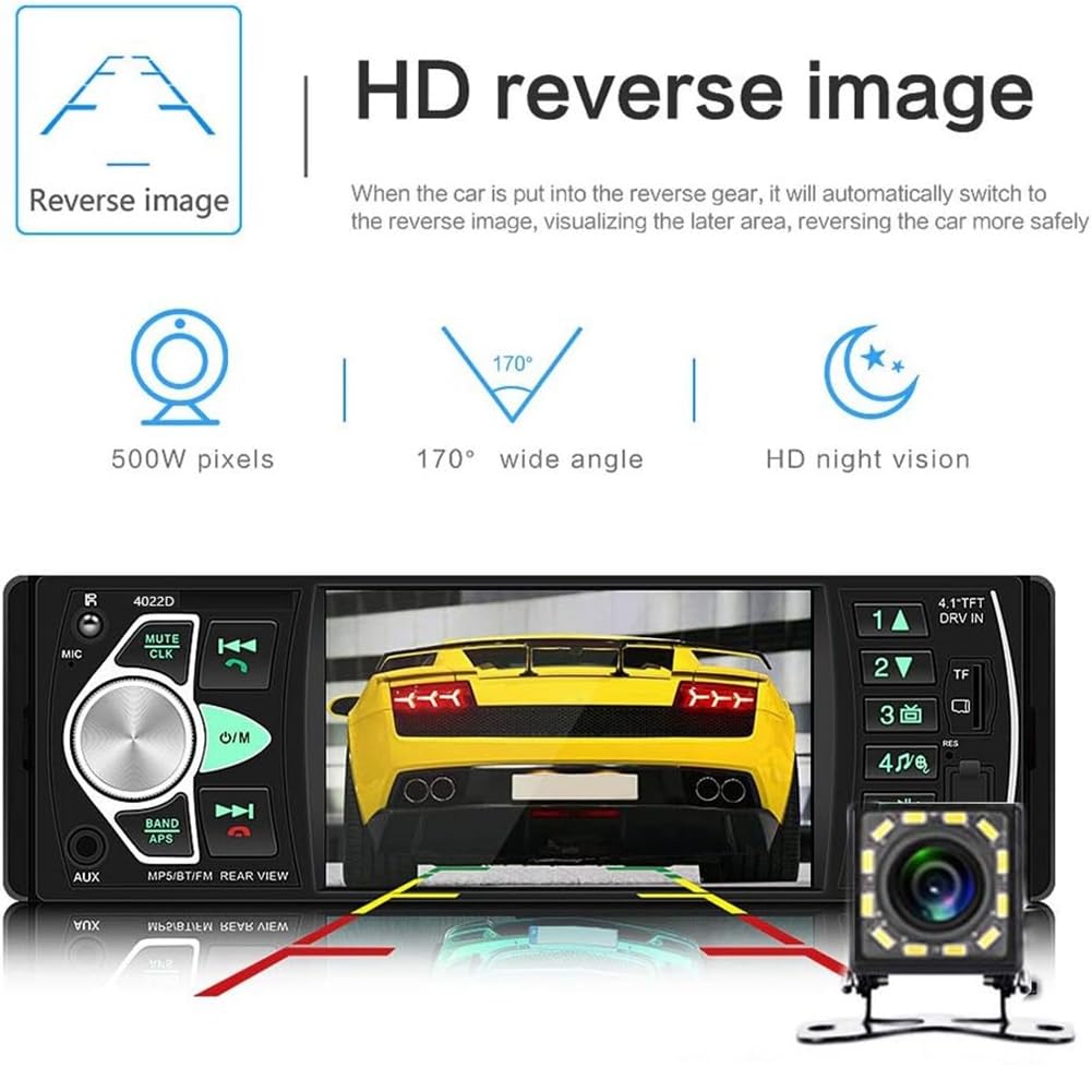 Radio samochodowe 1 Din Stereo odtwarzacz MP5 Bluetooth FM USB Autoradio 4022D z kamerą 12 świateł