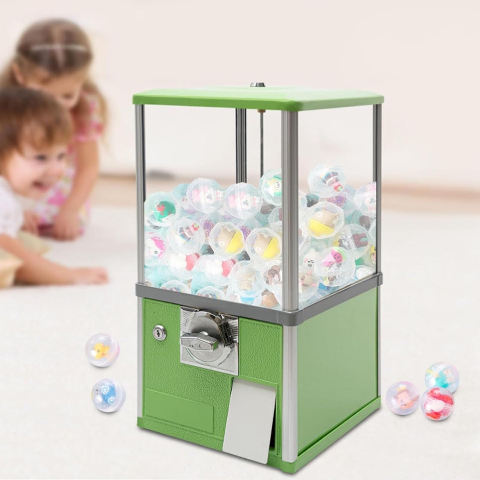 Kaugummi-Bonbonautomat, Verkaufsautomat, 3,2 Cm Große Kugeln Mit 2 Schlüsseln, Klassischer Kaugummi-Kapsel-Spielzeug-Bonbonautomat, For Heimspielwarenläden Und Einzelhandelsgeschäfte(Green)