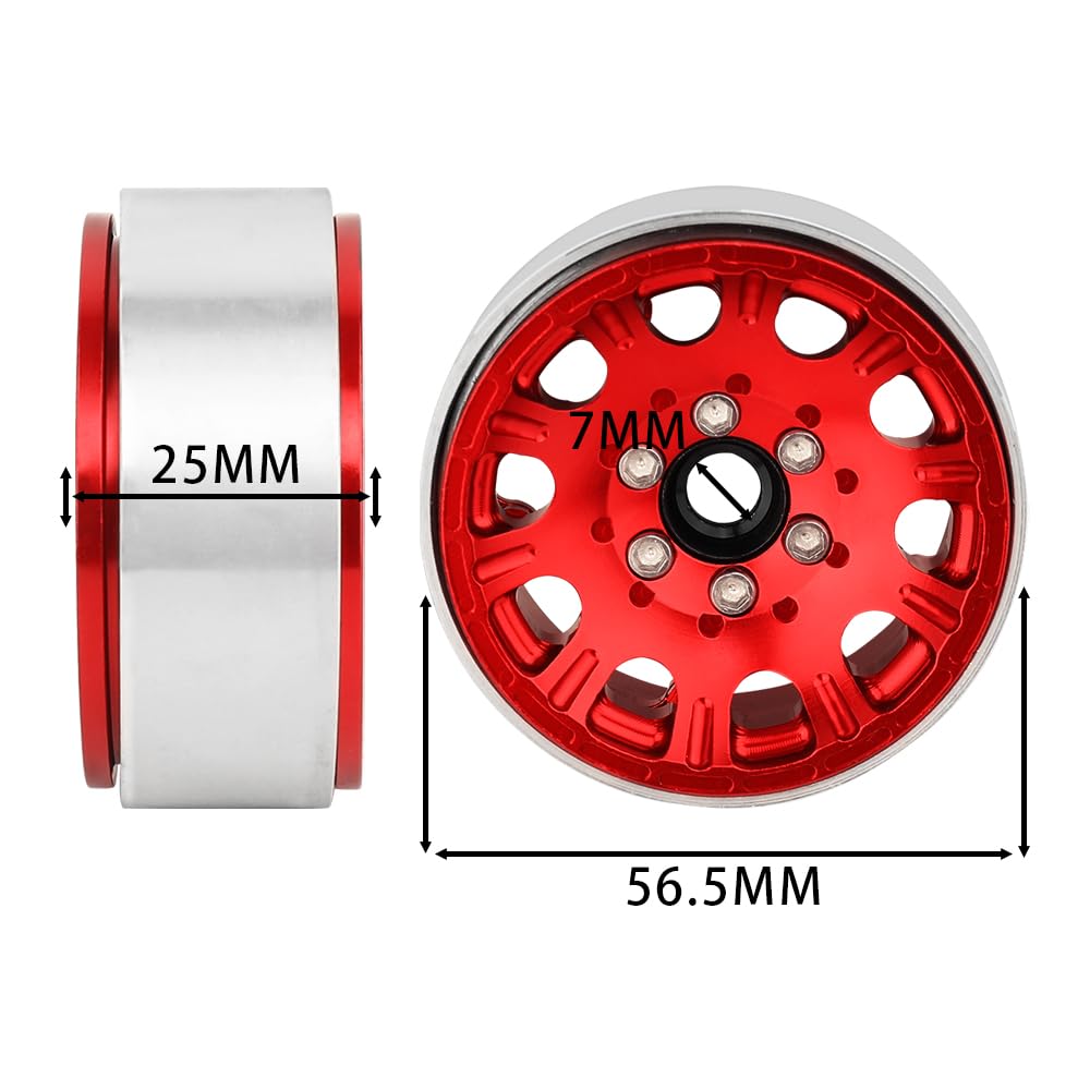 4 ruedas cóncavas de aluminio de 1.9 pulgadas para 1/10 RC Crawler SCX10 I II III Deadbolt 90046 AXI03007 TRX4 TRX6 Redcat GEN7 GEN8 RC4WD D90 actualizaciones (rojo)