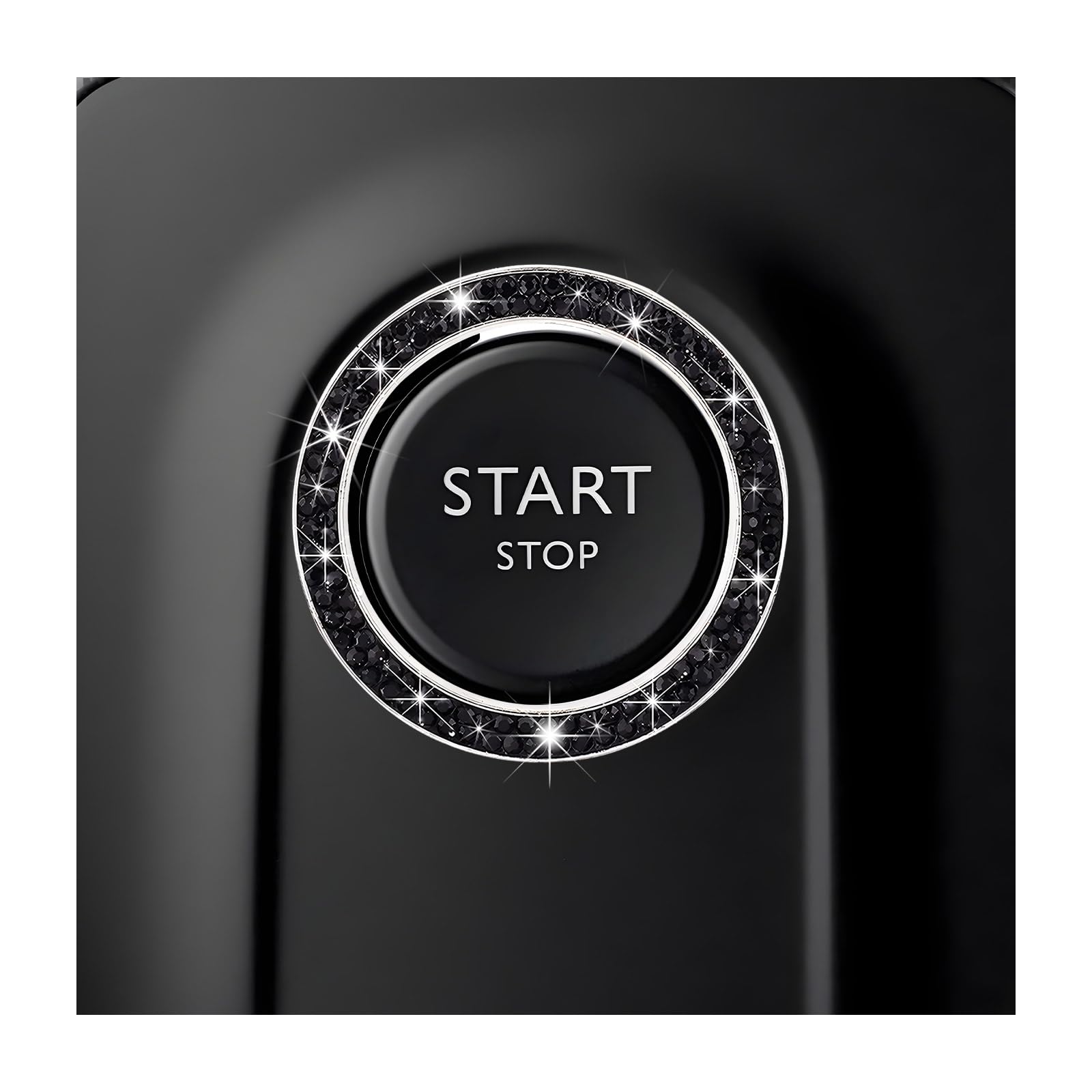 Car Bling Engine Start Ring Decals, Crystal Rhinestone Push Start Button Decorative Ring, Universal Sparkling Key Ignition Knob Cover for Women Girls, Car Accessories (Black)