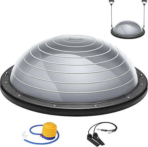 Funcode Entrenador de equilibrio de media bola de 23 pulgadas con bandas de resistencia, bola de equilibrio de yoga, superficie antideslizante con