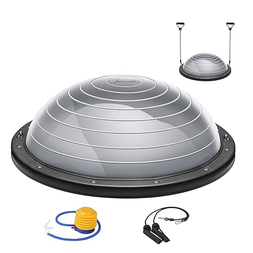 Funcode Half Ball Balance Trainer 23'' with Resistance Bands,Yoga Balance Ball Anti Slip Surface with Foot Pump for Strength Exercise Physical Therapy & Gym