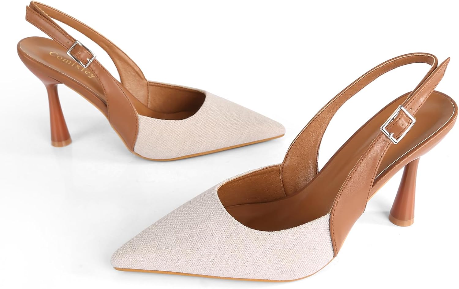 Women's Pointed Toe Slingback Pumps Stiletto Heels with Adjustable Buckle - Image 4