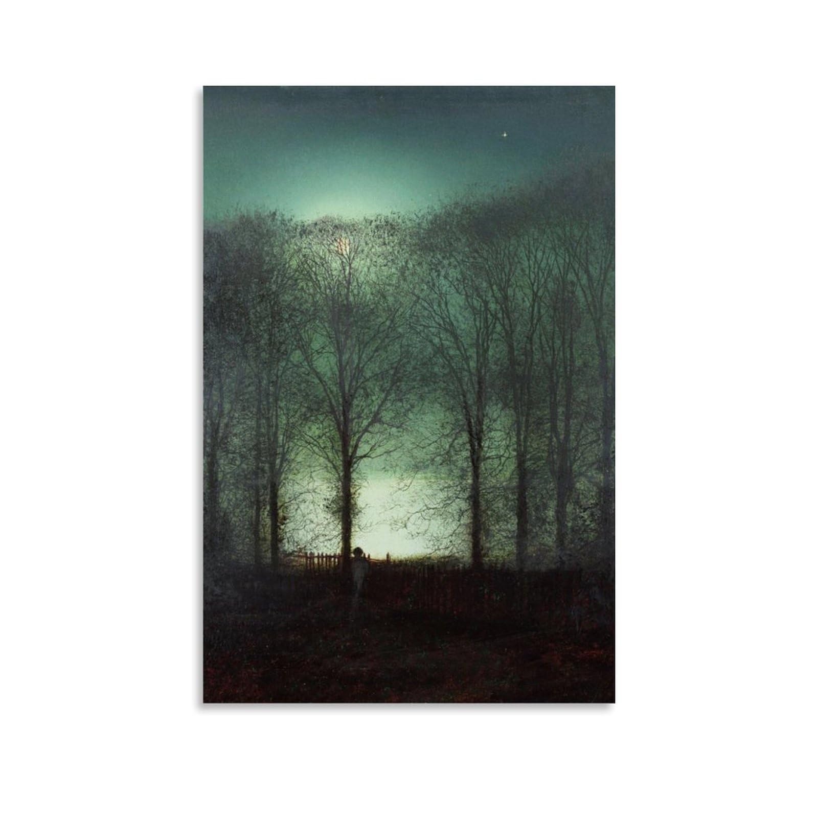 WurBu John Atkinson Grimshaw Painter Works《Figure in The Moonlight》Printed Posters Decorative Painting Canvas Wall Art Living Rooms Bedroom Painting 16x24inch(40x60cm)