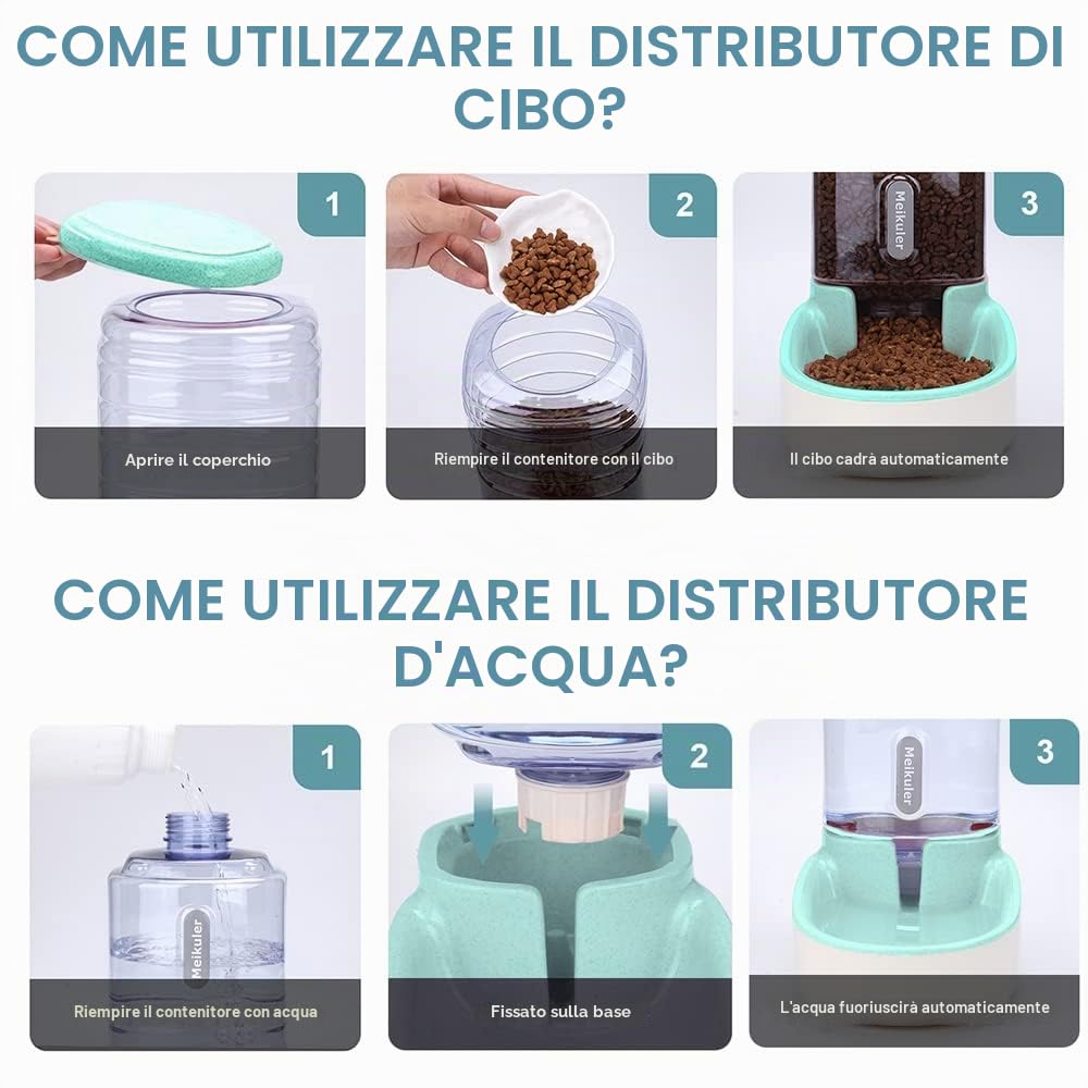 Alimentatore Automatico 3,8 L, Dispenser Acqua 3,8 L Mangiatoia Automatica Dispenser Cibo Secco Stazione di Alimentazione per Cani Gatti Animali Domestici (Verde)