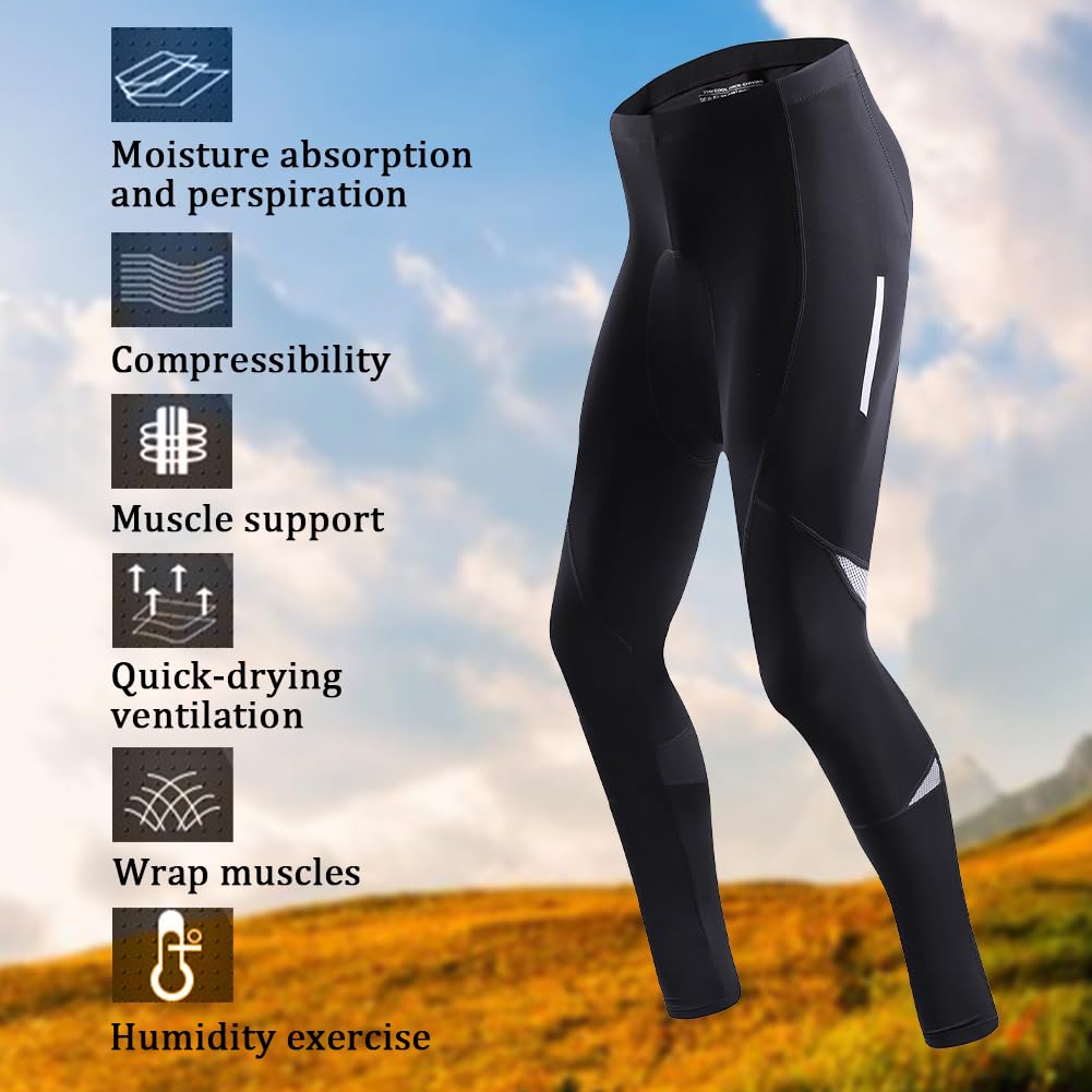 NuCamper Pantalon Cyclisme Long Homme Respirant Compression VTT Pantalon de Gel Tapis Perforés au Laser et Bandes Réfléchissantes Convient pour Conduite de Nuit Motocycle MTB