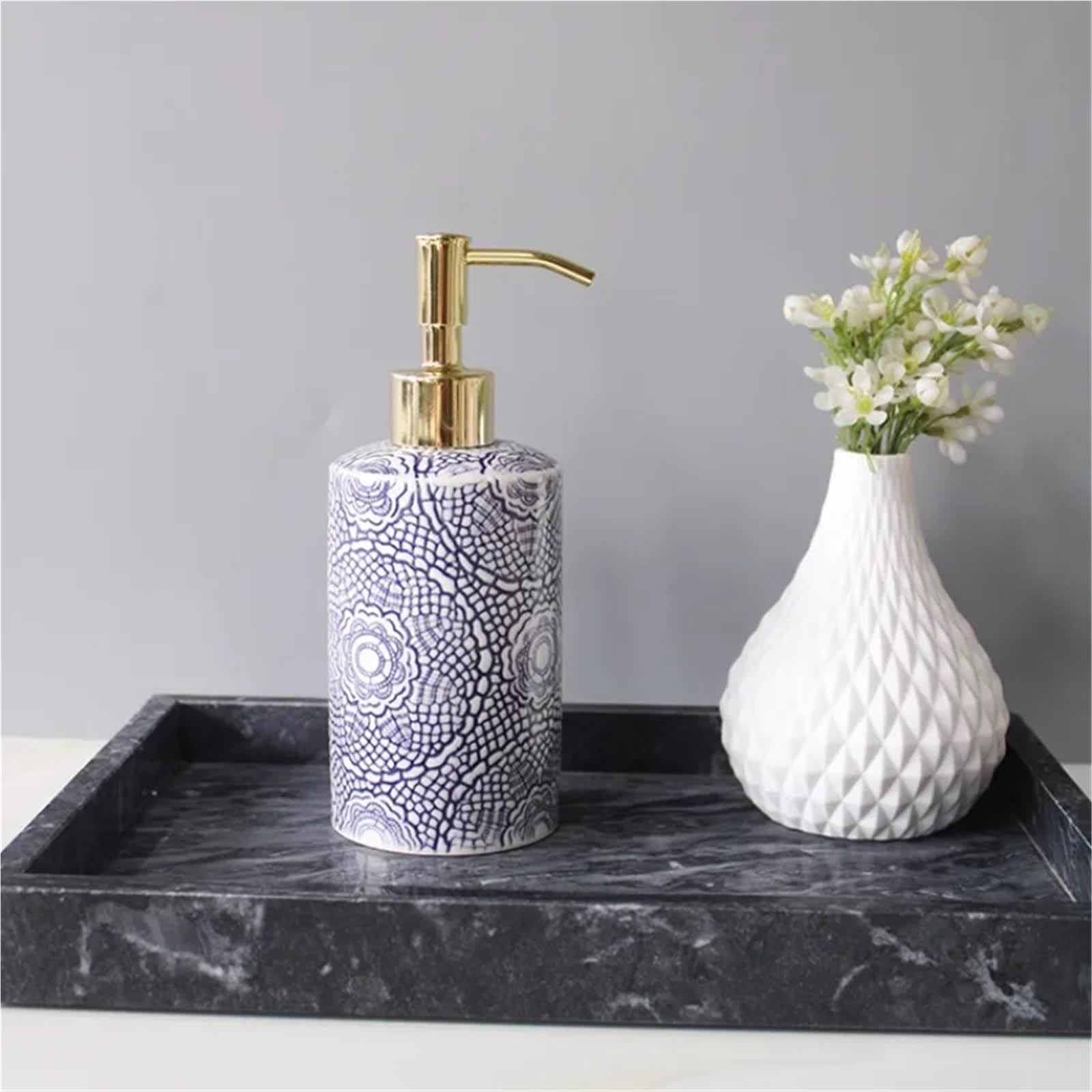 Dispenser per sapone in ceramica Bottiglia di lozione in ceramica Dispenser sapone da bagno Shampoo domestico Struccante stoccaggio Accessori(Color1)