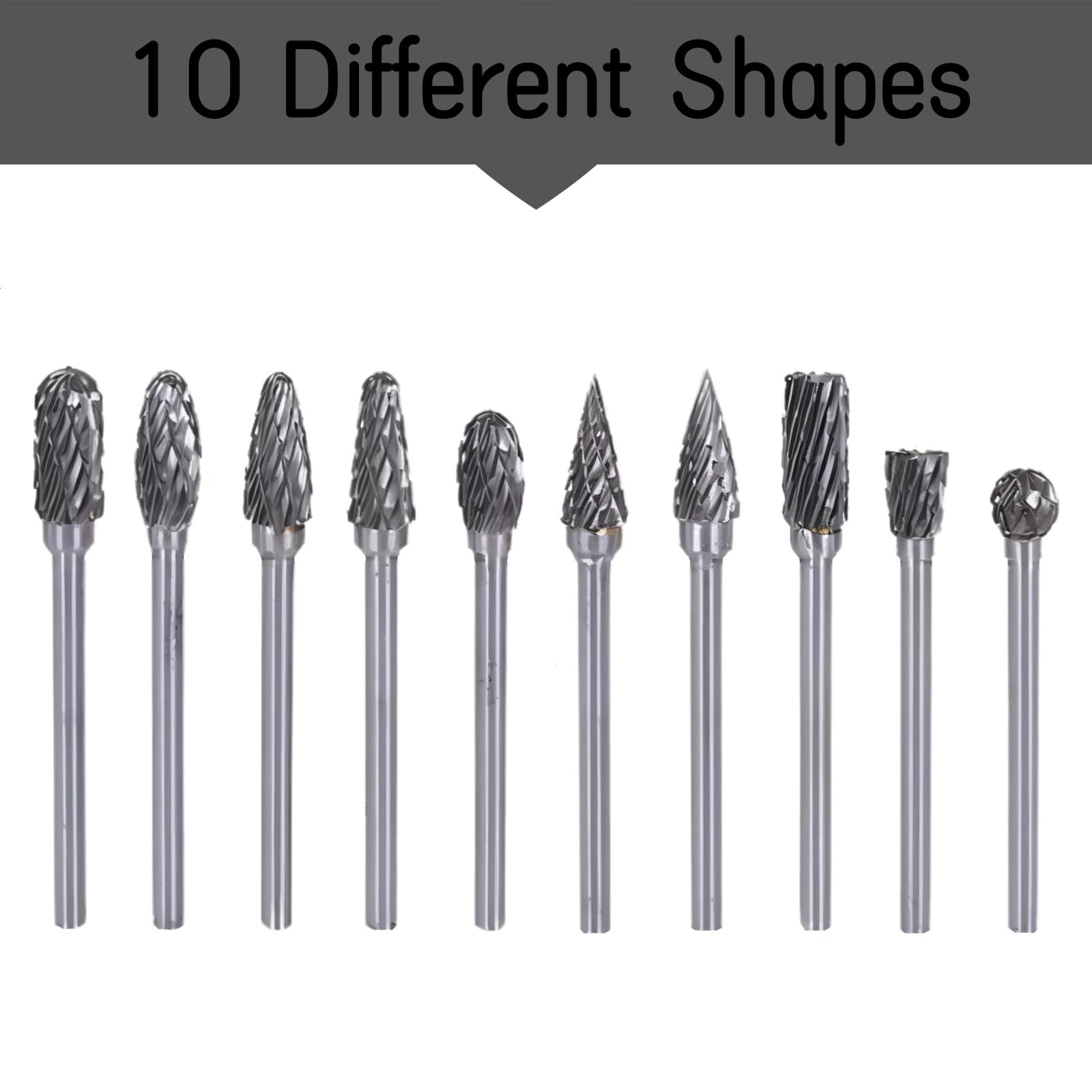 10 Pcs Carbide Burr Bits Set 1/8" Shank Compatible with Dremel Double Cut Rotary Tool Bits Accessories for Attachments Cutting Burrs Metal Grinding Engraving Porting Double Cut — Amazon image 3