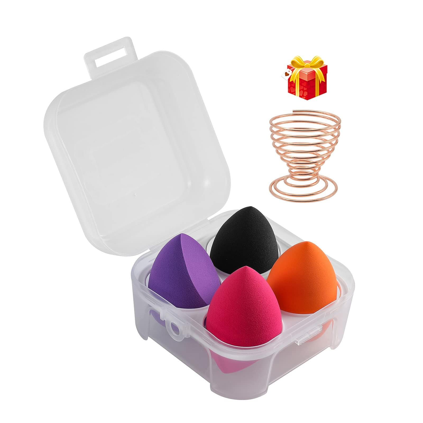 4 Pcs Makeup Sponges Blender Set, Beauty Blenders Sponges For Foundation Blender with Case and 1 Holder, Flawless for Liquid, Cream, and Powder, Multi-colored Makeup Sponges (4PCS M)