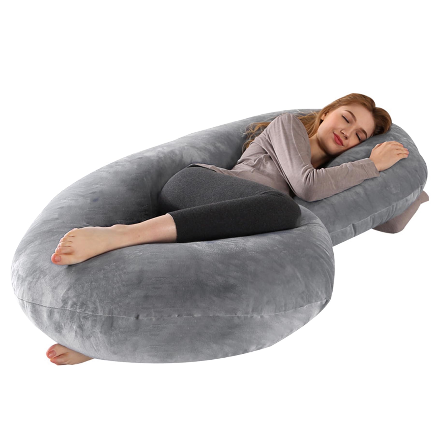Coussin De Grossesse En C - Housse Lavable, Soutien Dos/Hanches/Jambes - Gris Velours - Maternité/Allaitement - 12