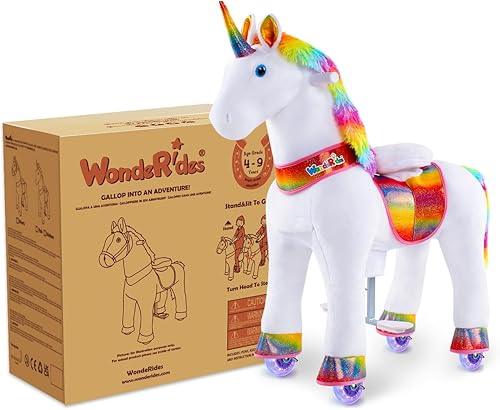 Miniatura 9 de WondeRides Caballo de juguete para pasear a caballo, tamaño M 4 para edades de 4 a 9 años (36 pulgadas de altura), unicornio mecánico con ruedas