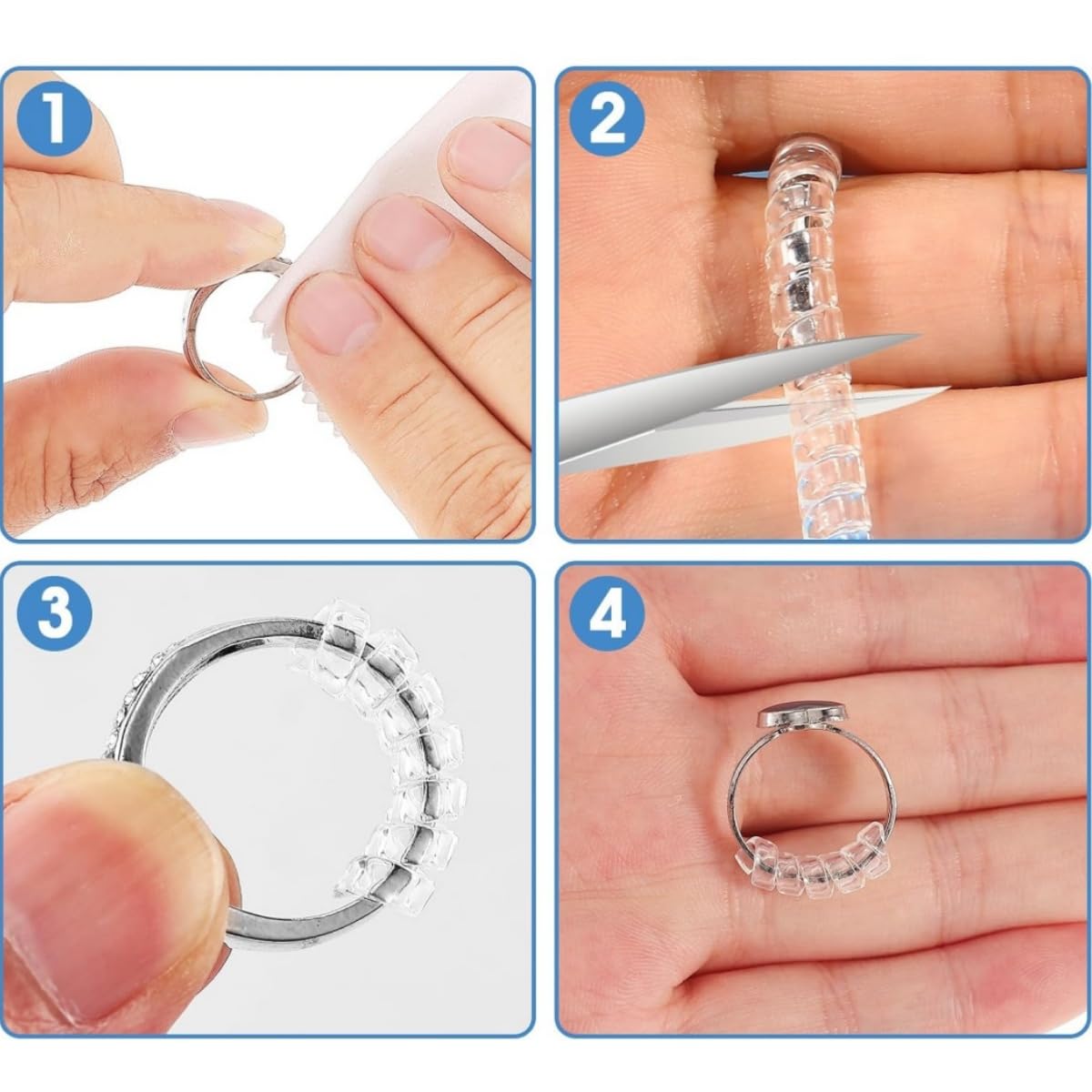 Riduttore Dimensione Anello, 12 Pezzi Invisible Ring Size Adjuster 2 Stili Stringi Anello Invisibile