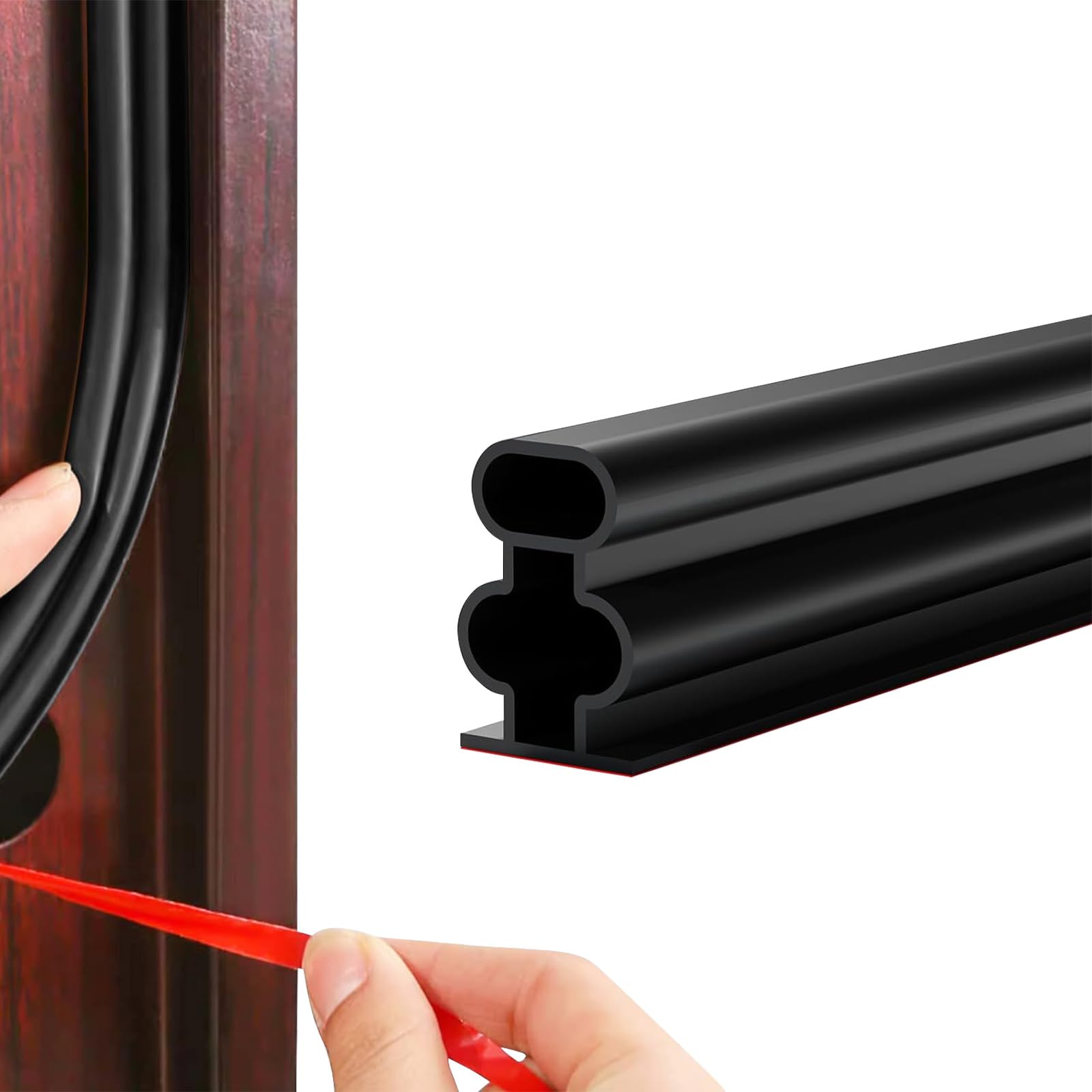 Draught Excluder for Doors, 12m/39.3FT Rubber Weather Stripping Door Seal Strip, Self-Adhesive Draft Excluder for Door, Suit for 11 to 14.5mm Gap, Front Door Seal, Noise Wind Blocker (Black)