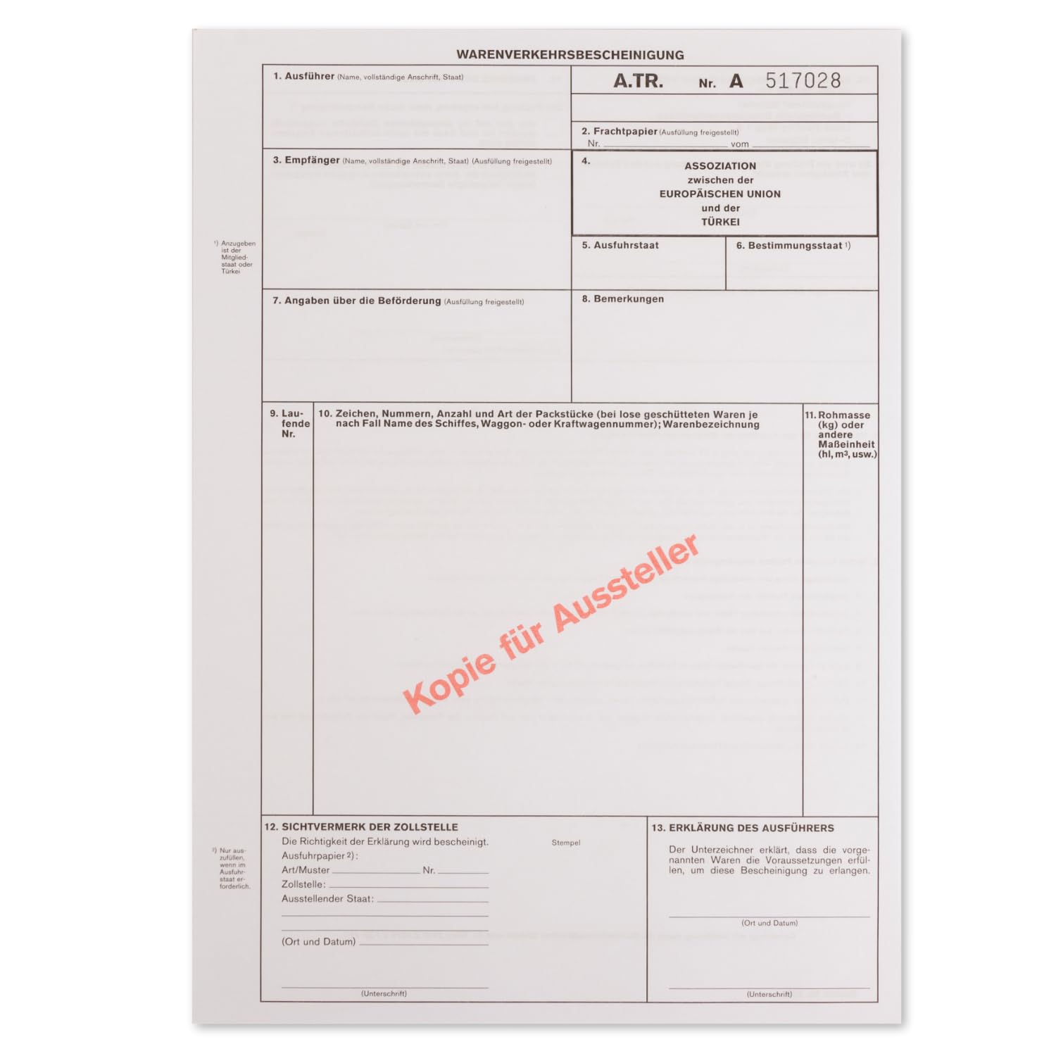 mashpaper A.TR. ATR Warenverkehrsbescheinigung Formular für Laserdrucker Menge wählbar 10, 50 oder 100 Stück