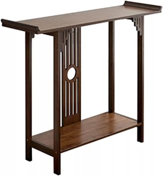 40 Inch Bamboo Sofa Tables Walnut Solid Wood Console Table 2 Tier Hallway Table Mid Century Modern Console Table with Shelves for Living Room Front Door Entrance Home