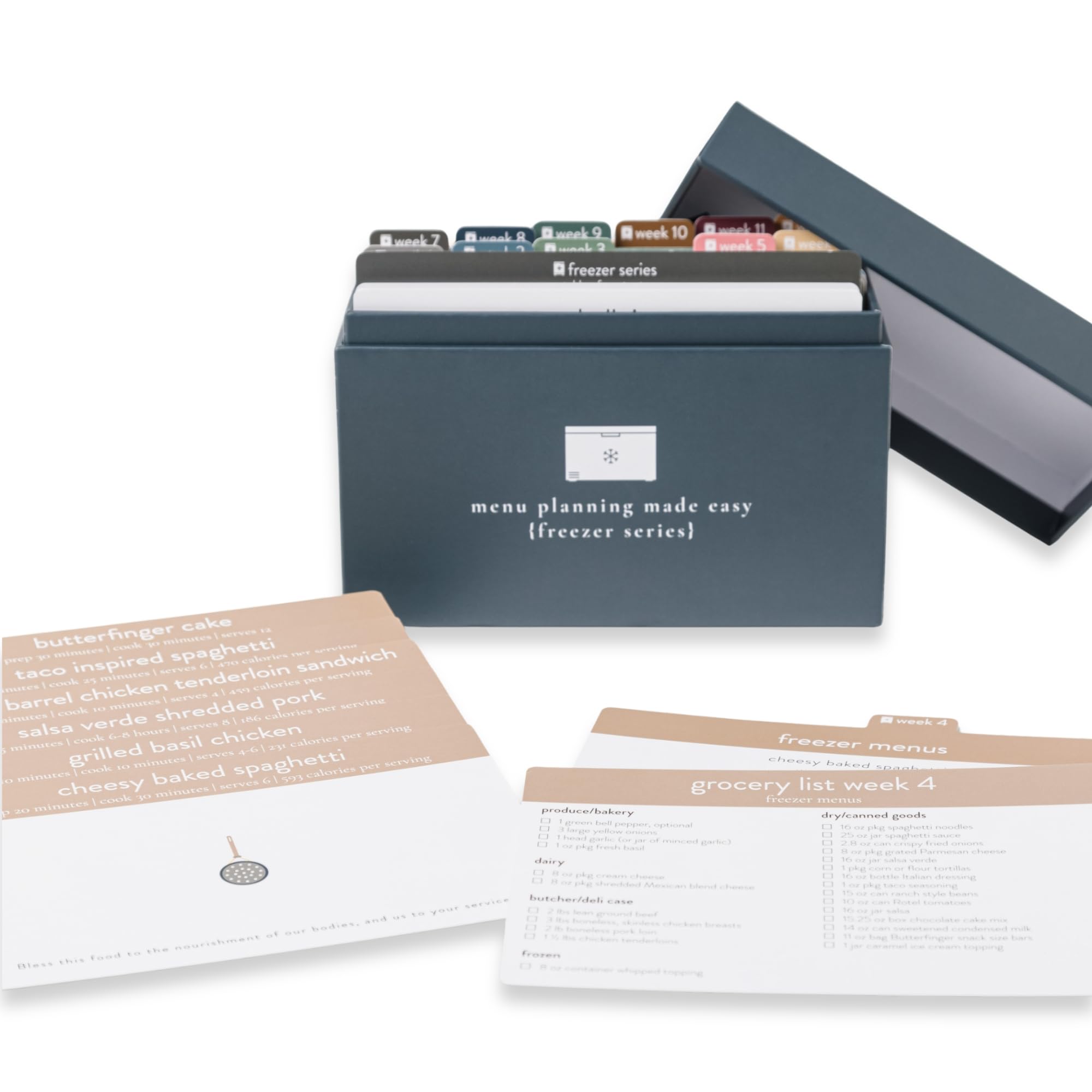 PPP Meal Planner with 72 Recipe Cards (Freezer Menu) - Weekly Menu Planner | Sturdy Recipe Box | 12 Reusable Grocery Shopping Lists | 5 Blank Recipe