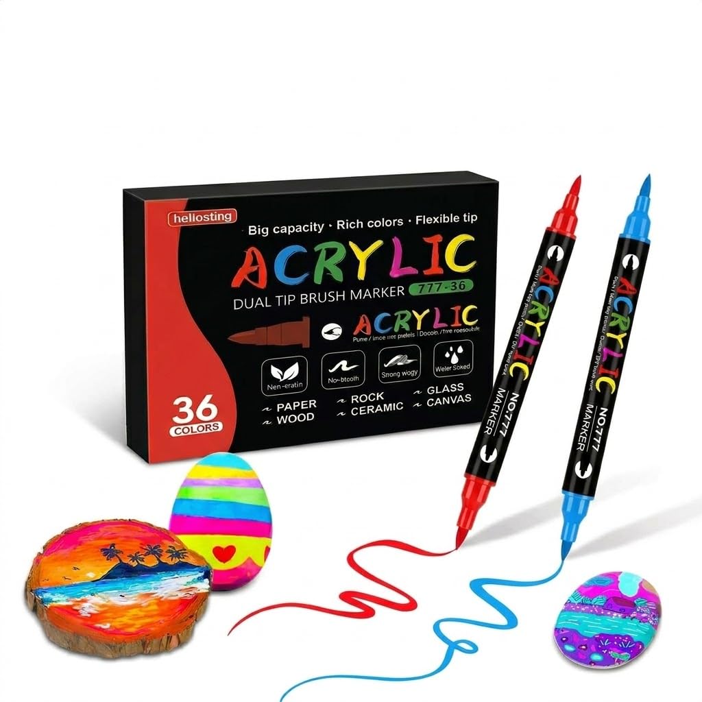 Zestaw 36 kolorowych pisaków akrylowych, wodoodporne, 1-6 mm, markery akrylowe z podwójną końcówką, do albumu fotograficznego, akcesoriów do scrapbookingu, papieru, drewna, szkła, kamieni