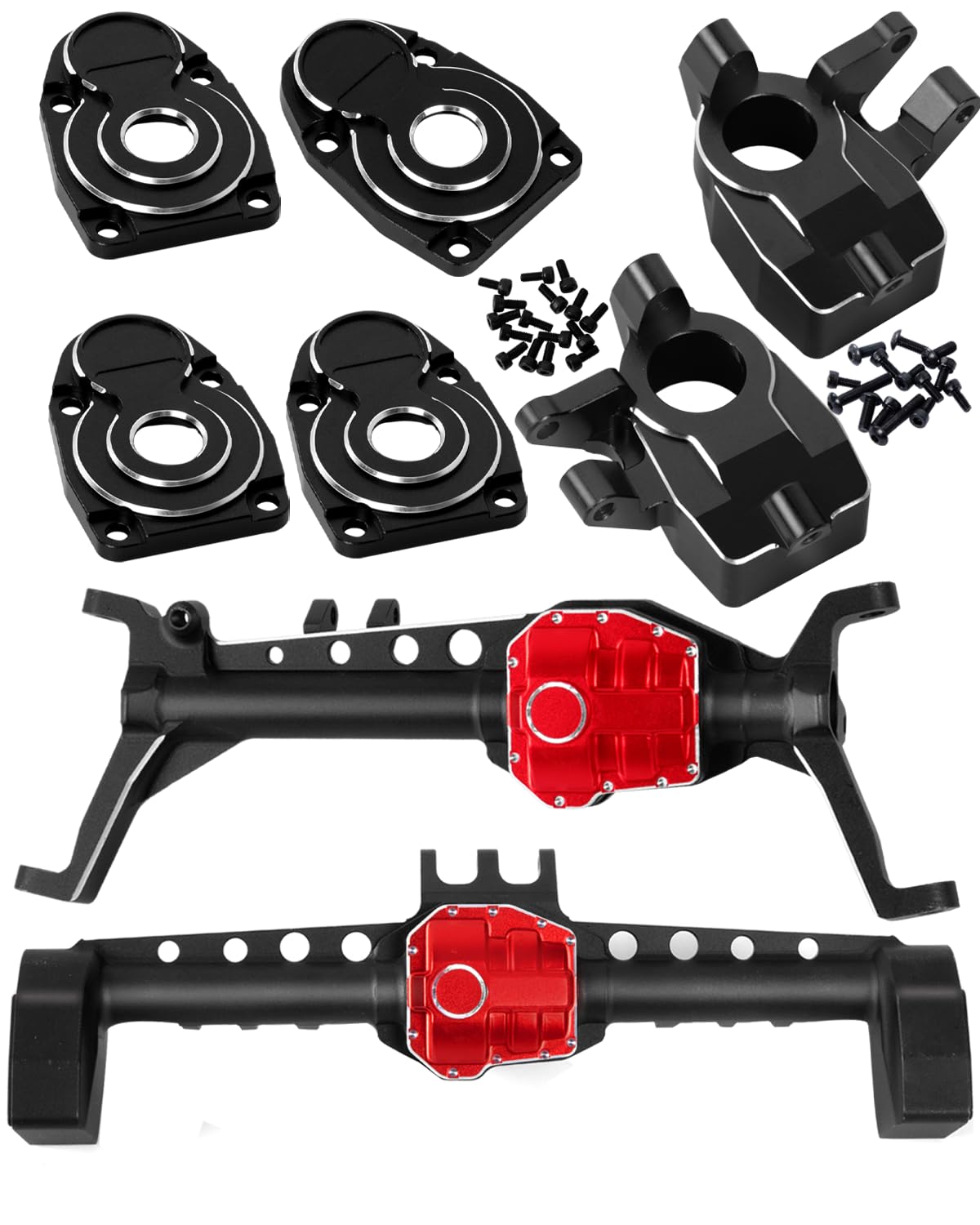 Photo 1 of RCHuiWow RC Portal Axle Inner & Outer Portal Cover Upgrades Part for SCX10 III,Front & Rear Portal Axle,2pcs Inner Portal Covers Steering Knuckles,4pcs Outer Portal Cover,Black w/ Black