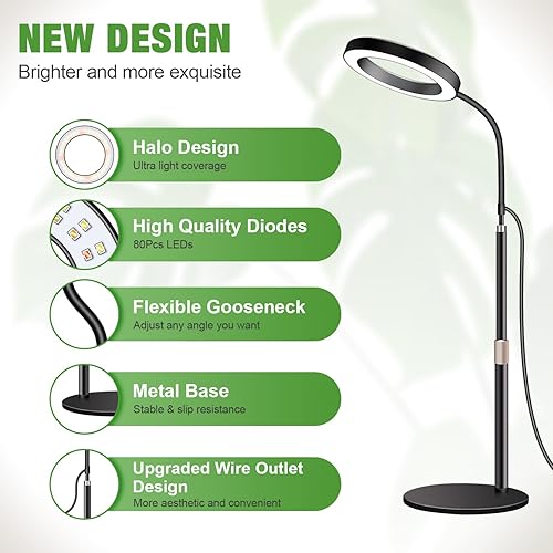 Miniatura 2 de Garpsen Luces de cultivo para plantas de interior, 80 luces LED de espectro completo con temporizador para 6H12H16H, 5 niveles regulables y lámpara