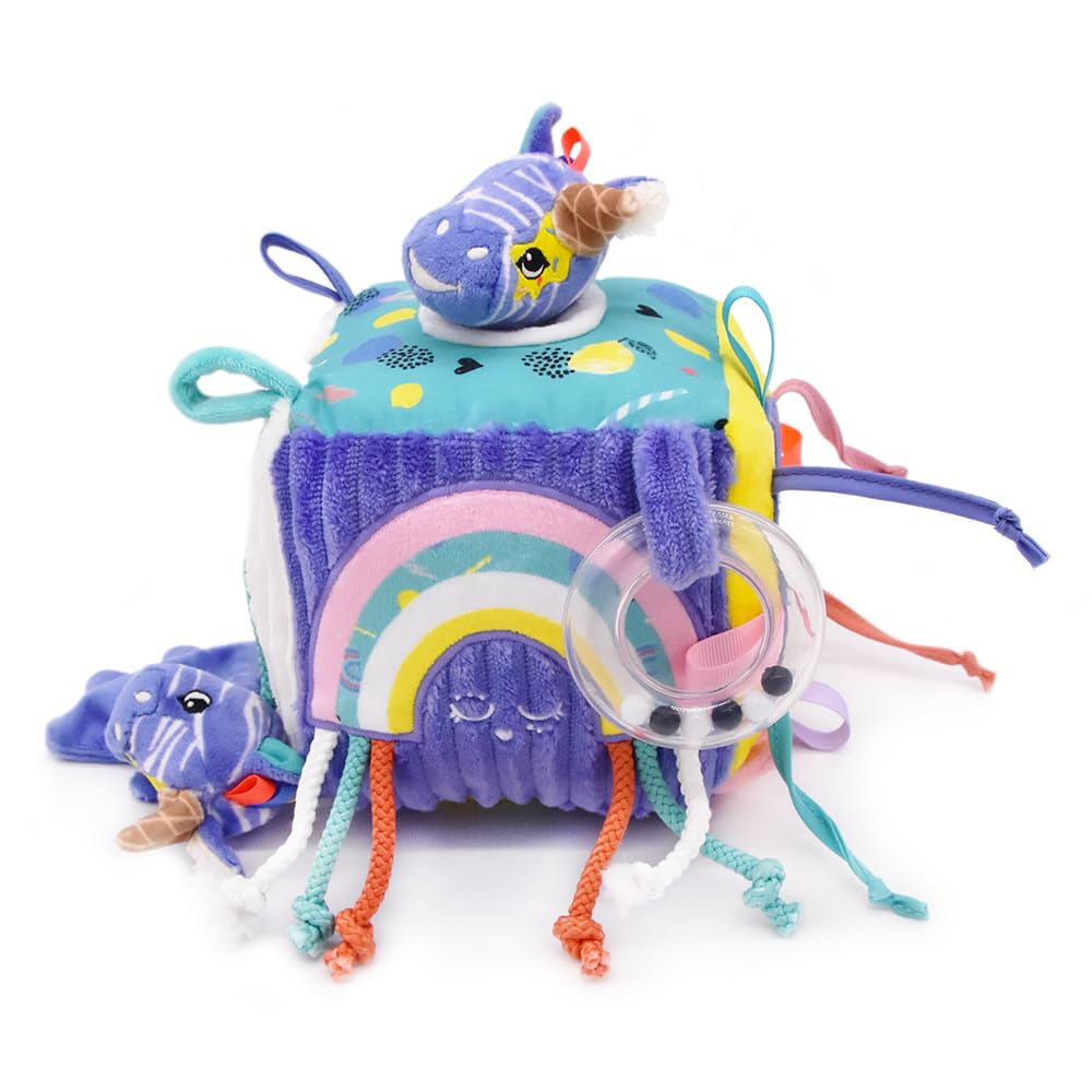 Les Déglingos – Cubo de actividades de tela Kiprokos Le Zebra- Juguete de despertar sonoro y táctil para bebé – Juguete de desarrollo – Regalo de nacimiento – 12 cm – Violeta