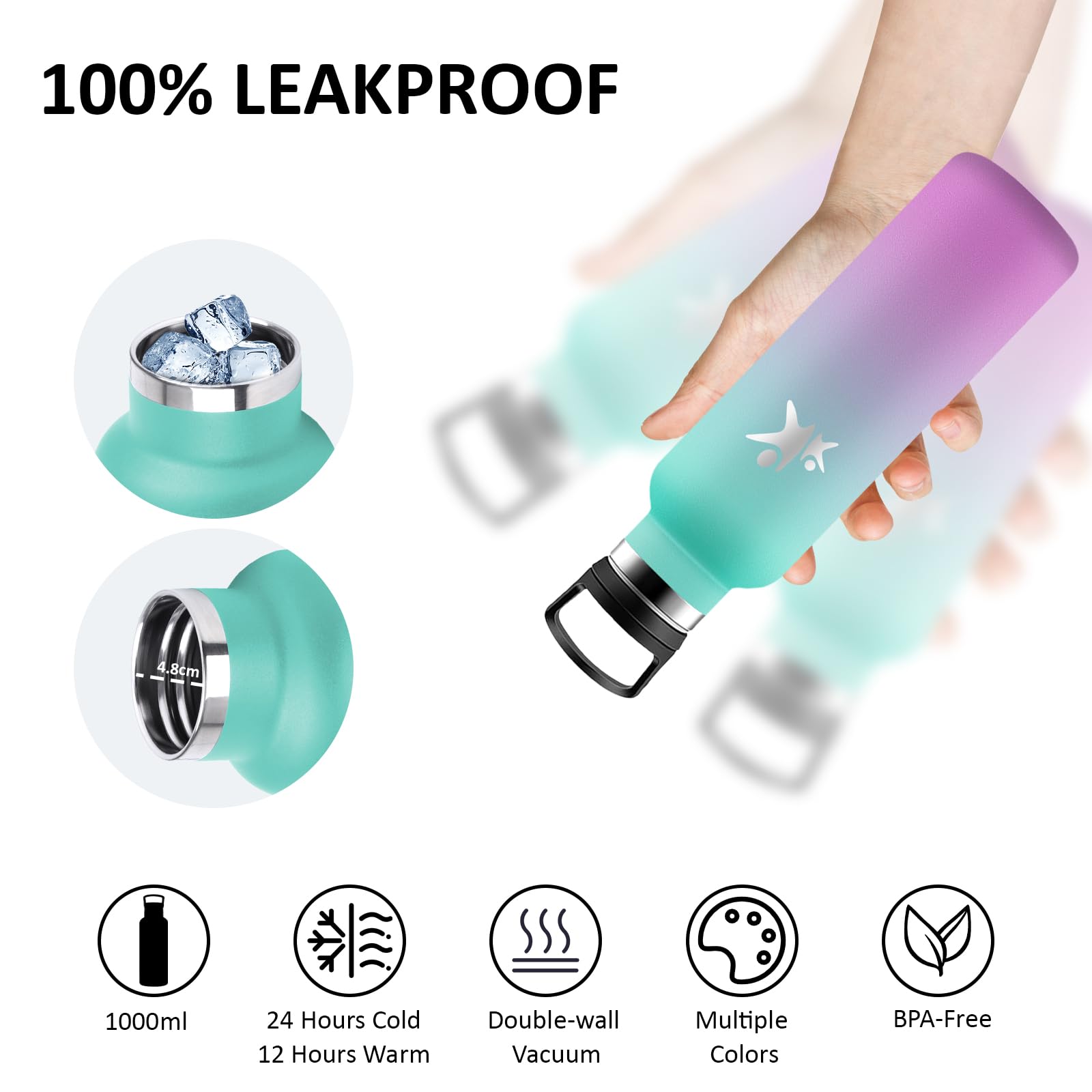 Borraccia, Borraccia Termica 500ml, Senza BPA, Borracia con Cannuccia, Senza Perdite, Borracce Termiche, Acciaio Inossidabile 18/8, Bottiglia Termica per Fitness, Campeggio, Uffici, Palestra