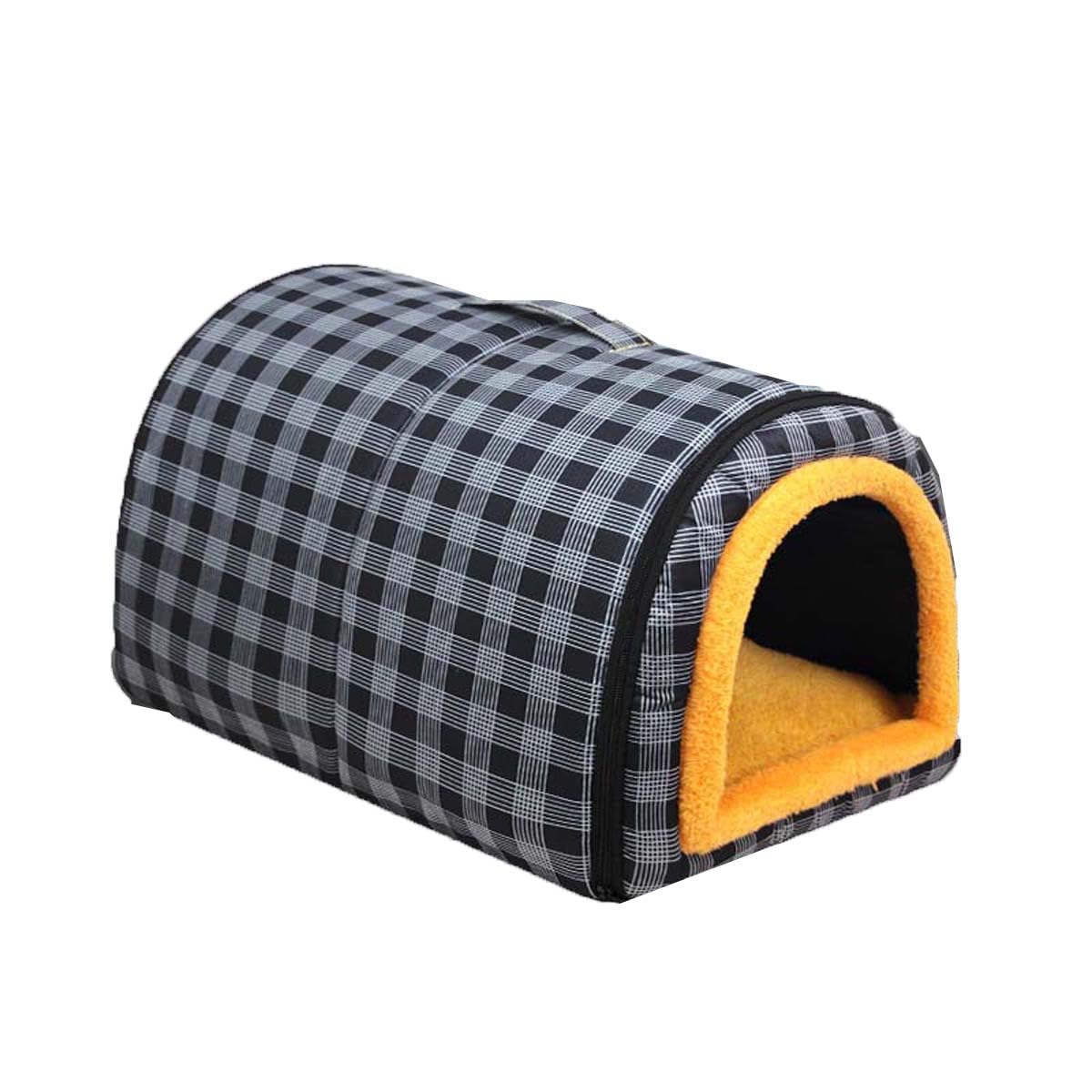 Monbaer 2 in 1 Dog House, Cat Igloo Foldable Dog Tent Bed with Soft Removable Cushion, Waterproof Pet Calming Nest, Anti Anxiety Warm Cozy Puppy Sleeping Bag (XS:35x27x25cm,Black)