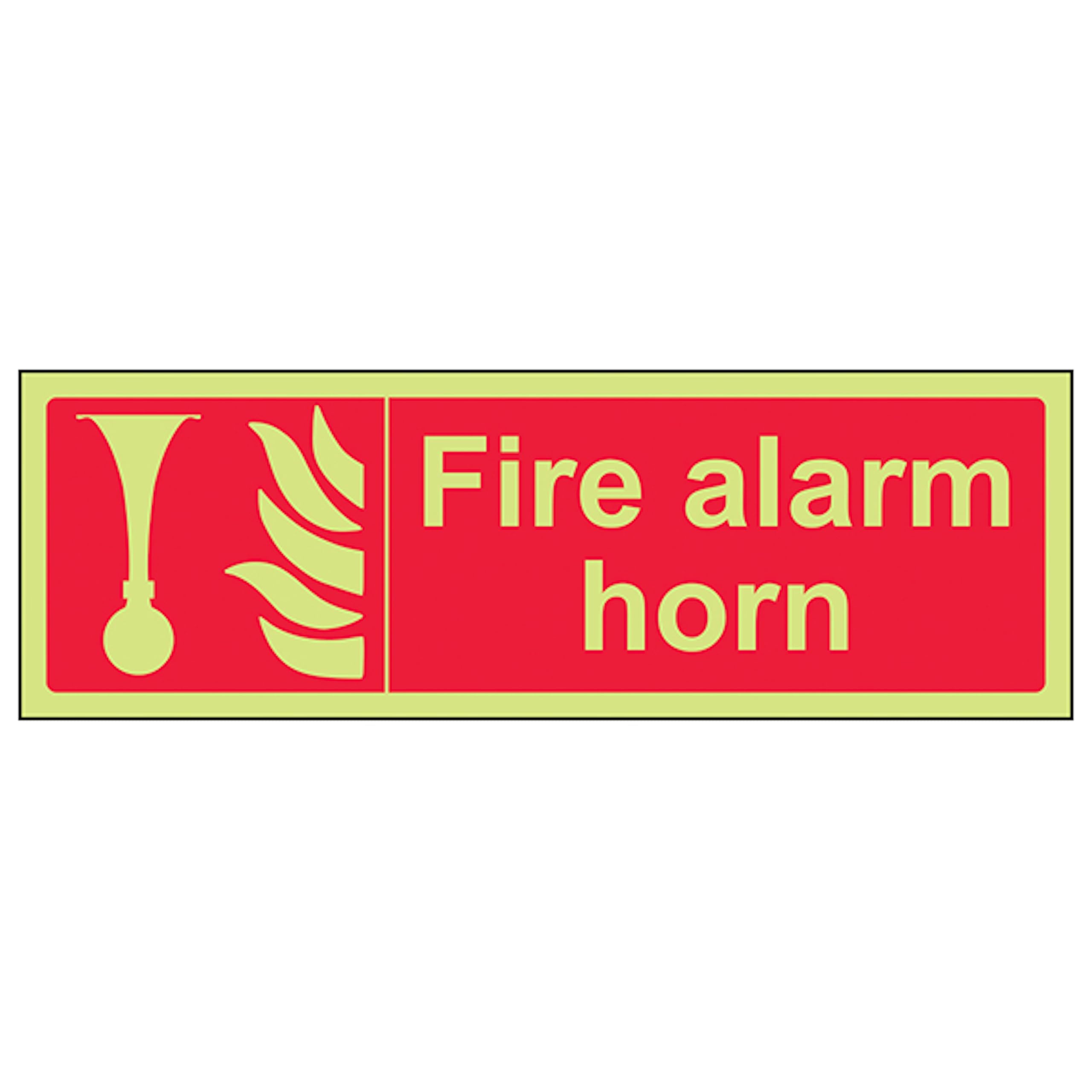 V Safety GITD Fire Alarm Horn - Landscape 300 x 100 mm - Glow In The Dark Self Adhesive Vinyl Safety Sign