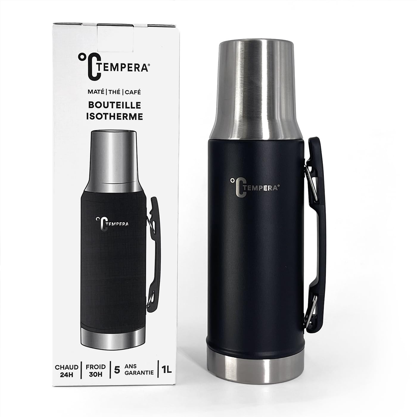 YVY Maté Thermos Mate - Tempera 1L | Double Wall Stainless Steel, BPA Free | Built-in 240ml Gourd/Cup | Keeps Hot 24h, Cold 30h | Precision Trigger Pourer | 5-Year Warranty