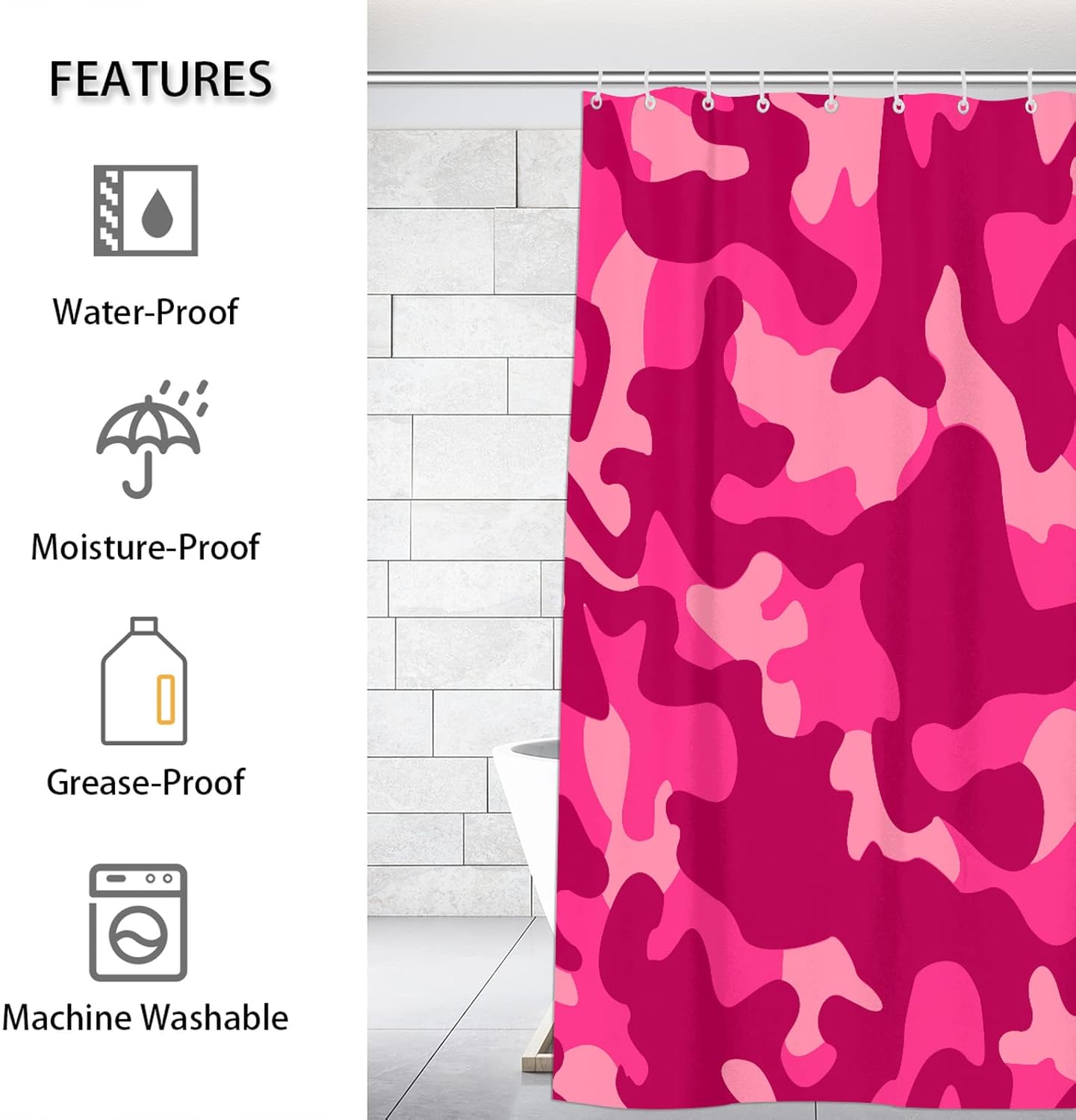 Pardick Camo Shower Curtain Set for Bathroom With 12 Hooks, Waterproof 66"x72" Inch, Color Print for Bathtubs