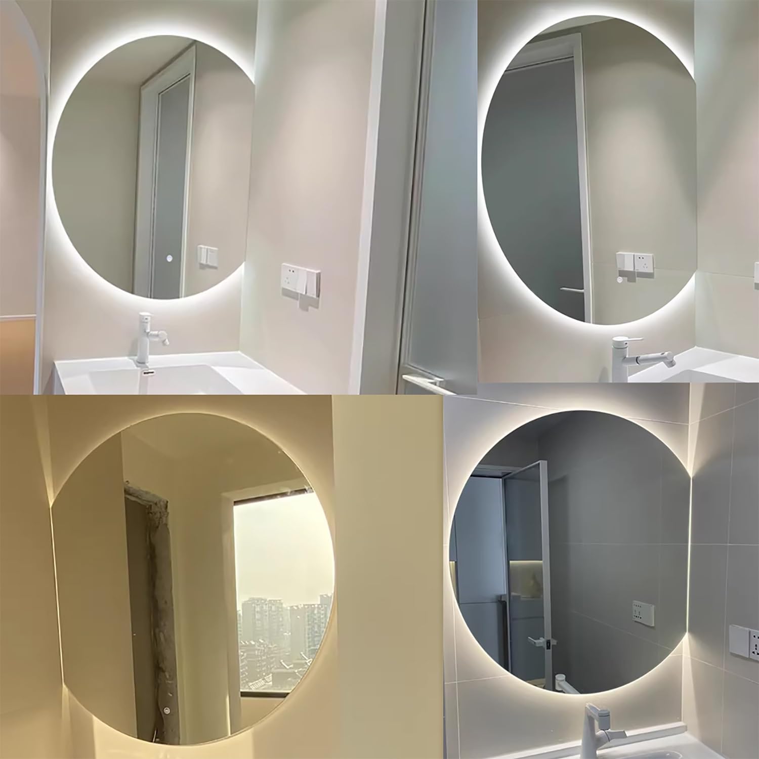 Lusterka LED 3 kolory podświetlane z przełącznikiem dotykowym ściemniane, lustro łazienkowe przeciwmgielne do prysznica, golenia makijażu, półkole (Left cut, 70 x 60 cm)