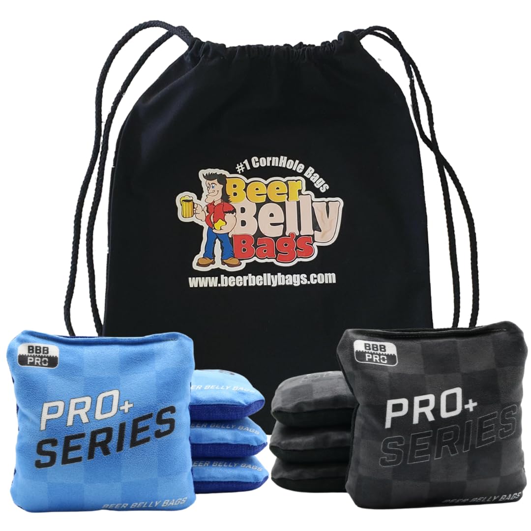 Beer Belly BagsPro Plus Competitive Cornhole Bags, Pro+ Series Regulation Resin Fill Set of 8 Includes Carrying Tote Made in USA