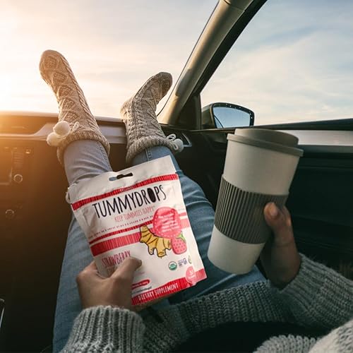 Miniatura 2 de Gotas orgánicas de jengibre y fresa USDA sin gluten y veganas, 33 pastillas de jengibre orgánicas envueltas individualmente