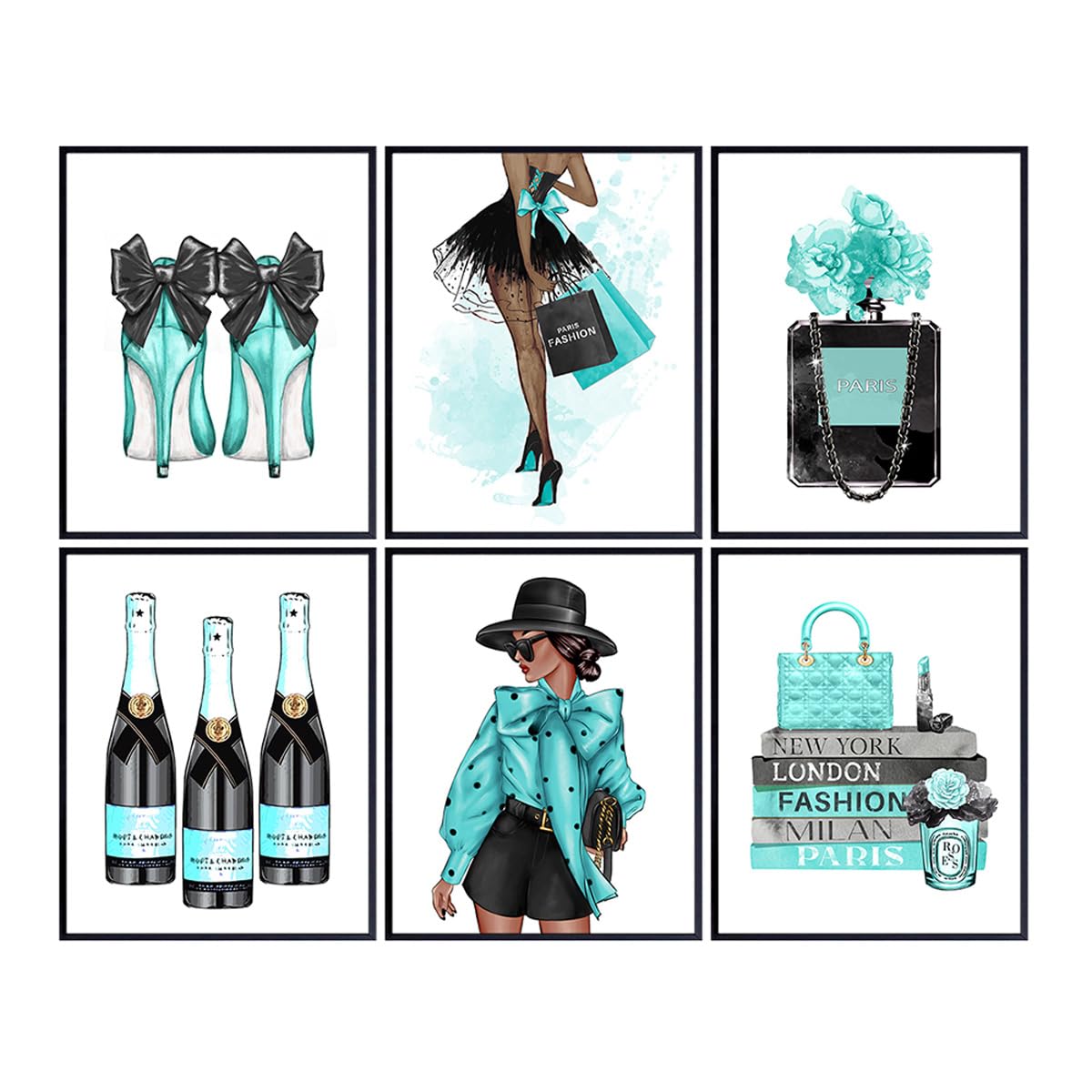 Wall Decor for Women 11x14 - Black Queen Wall Decor - African American Girl, Teen - Fashion Design Shoes, Handbags, Perfume - Luxury Couture Glam