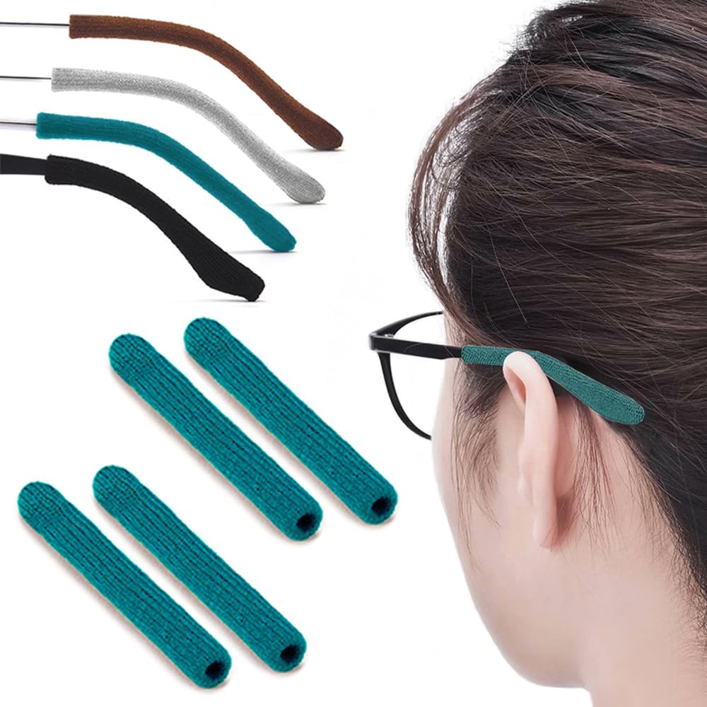 Cotton Glasses Ear Cushion, Anti-Slip Eyeglasses Temple Tips, 2 Pairs Cyan