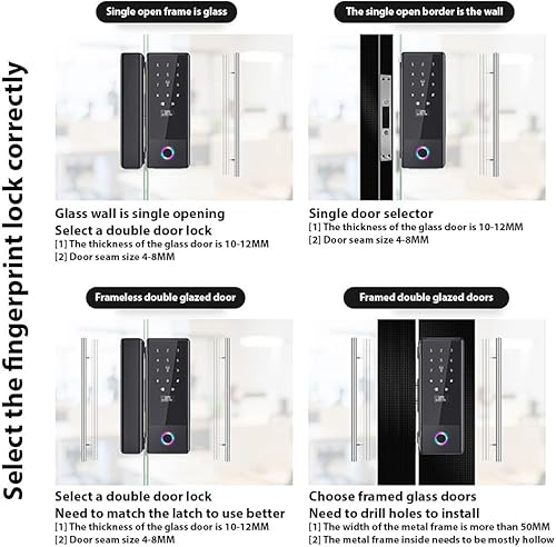 Miniatura 8 de Cerradura inteligente Cerradura de puerta de vidrio WiFi Desbloqueo remoto TY APP Huella digital Contraseña Tarjeta IC Métodos de desbloqueo de