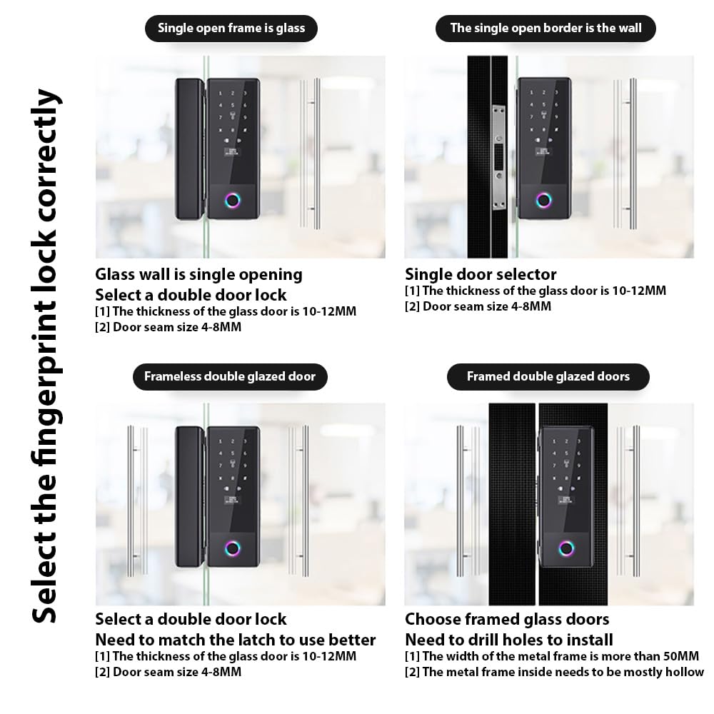 Smart Lock Cerradura de puerta de cristal WiFi Remote App TY Huella dactilar Contraseña Tarjeta IC Cerradura de puerta Intercambiable Dirección del cuerpo de cerradura para puerta de oficina o