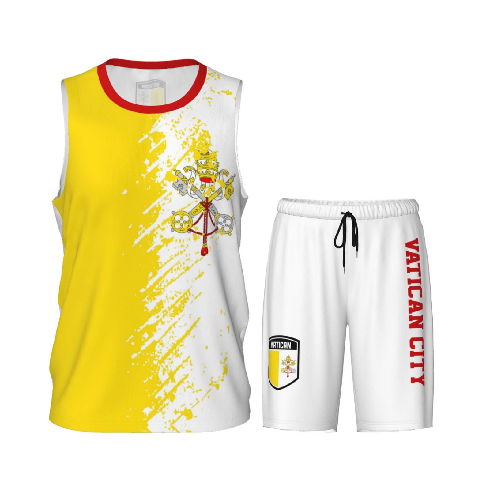 Vatican City Flag Grain (1) Basketball Jersey Uniform Suit for Men Adults Training Athletic Set