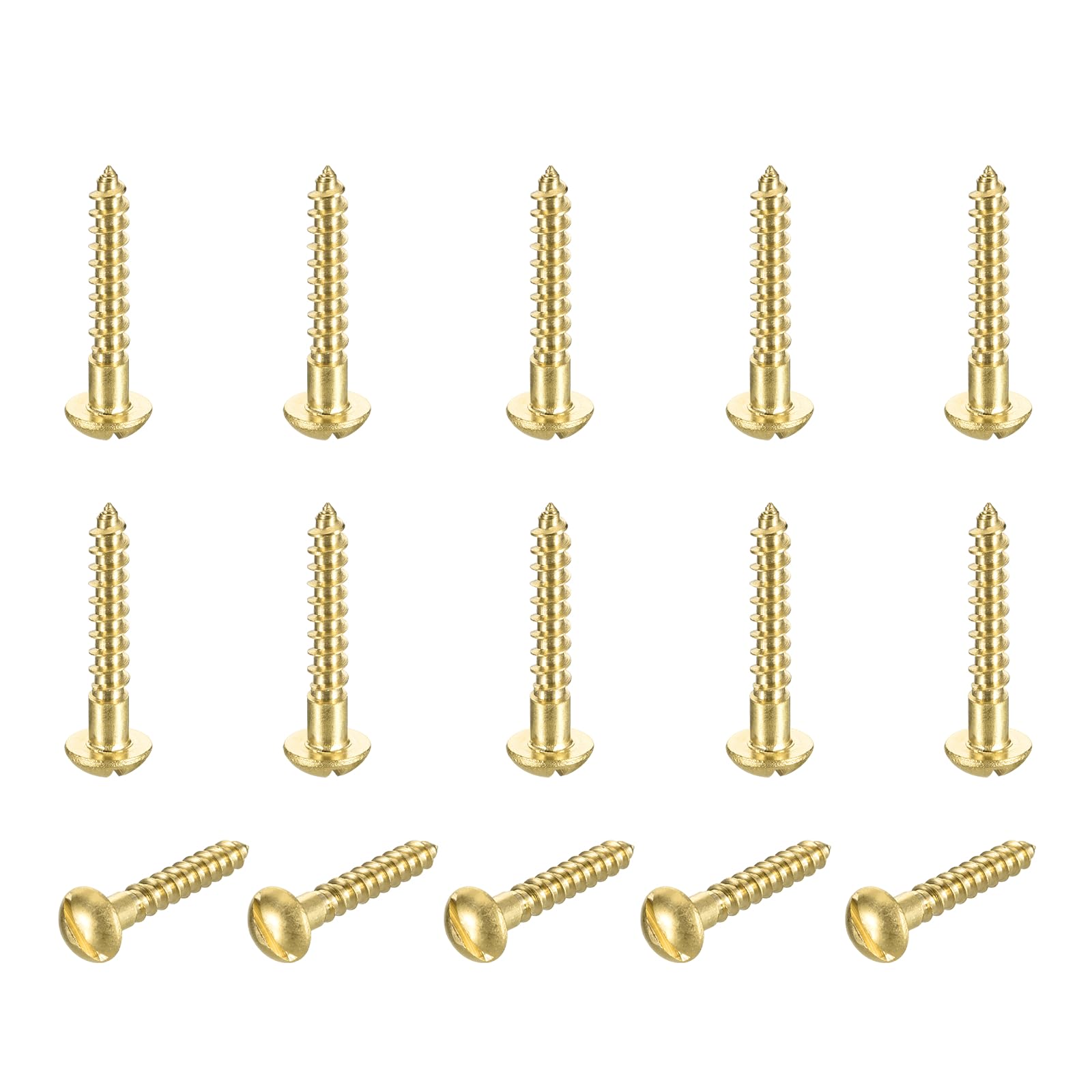 sourcing map 15 Pcs Brass Screws, M4 x 25mm Solid Slotted Round Head Self-Tapping Wood Screw Fasteners for Woodworking Furniture Repair Photo Frame Drywall Home Appliances, Gold
