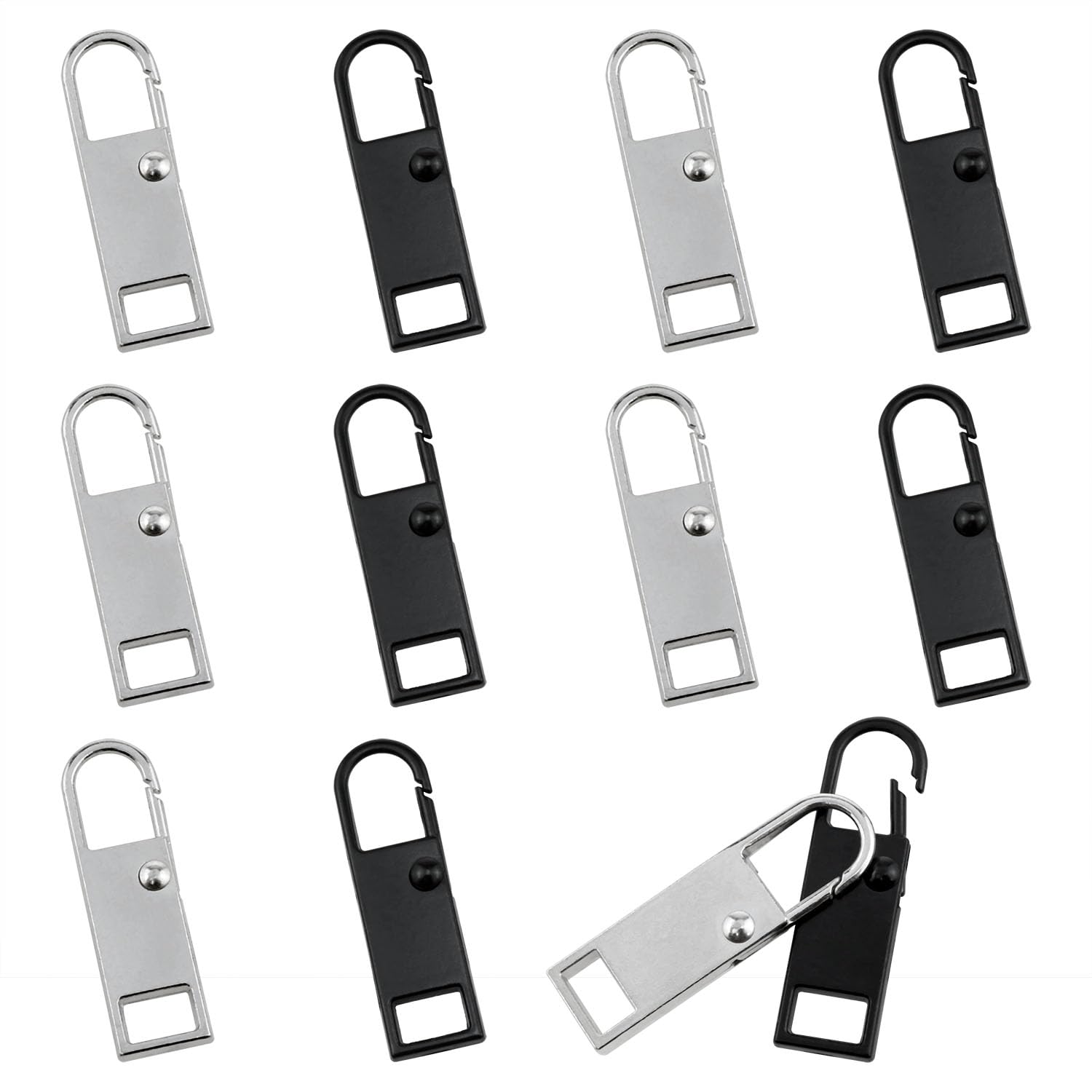 Yocimango Metal Drawing Detachable Puller Repair Replacement for Backpack Down Jacket Shoes Boots Bag Zipper Replacement (Black + Silver) -12pcs