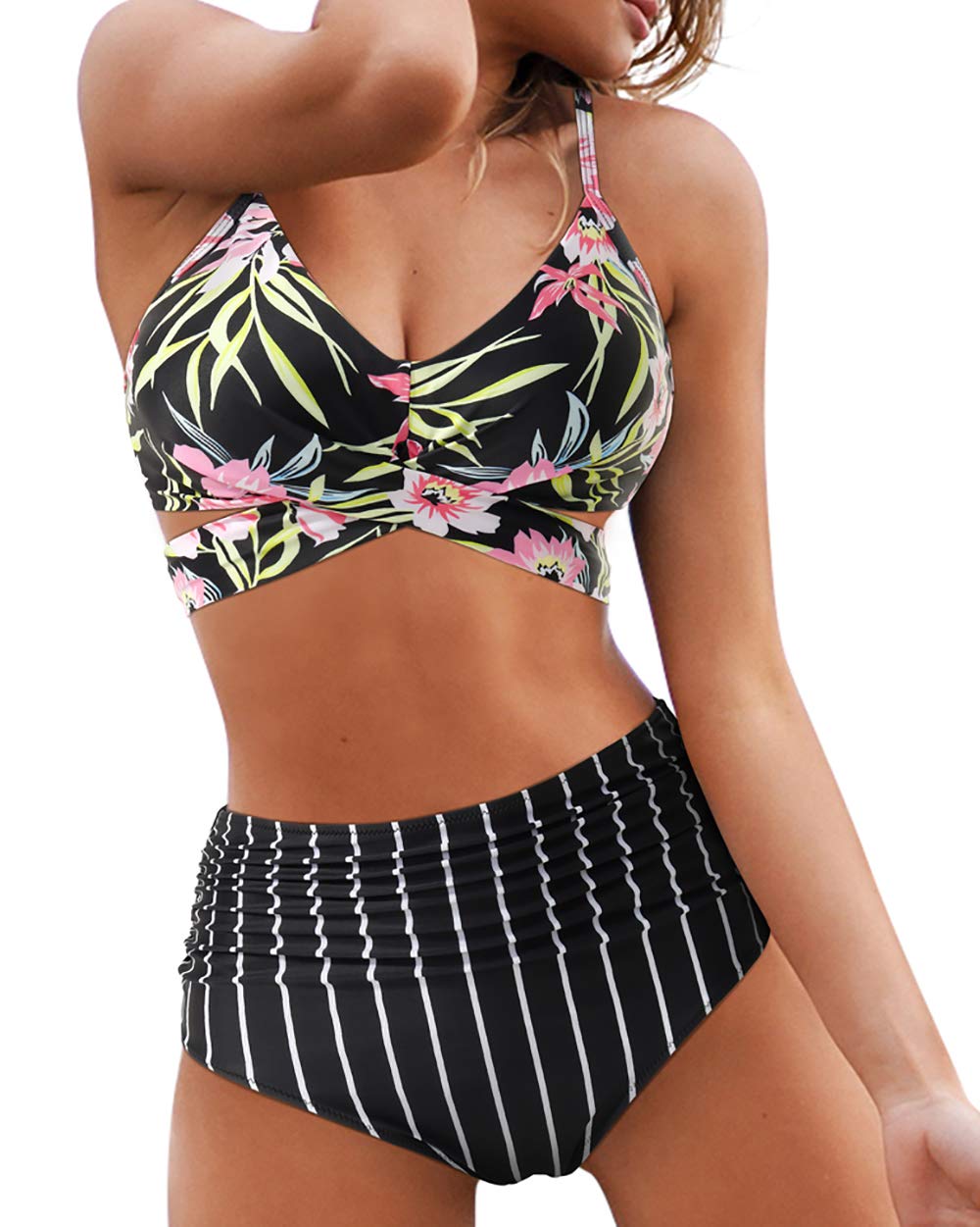 OMKAGI Women's High Waisted Bandage Bikini Set Wrap Two Piece Push Up Swimsuits