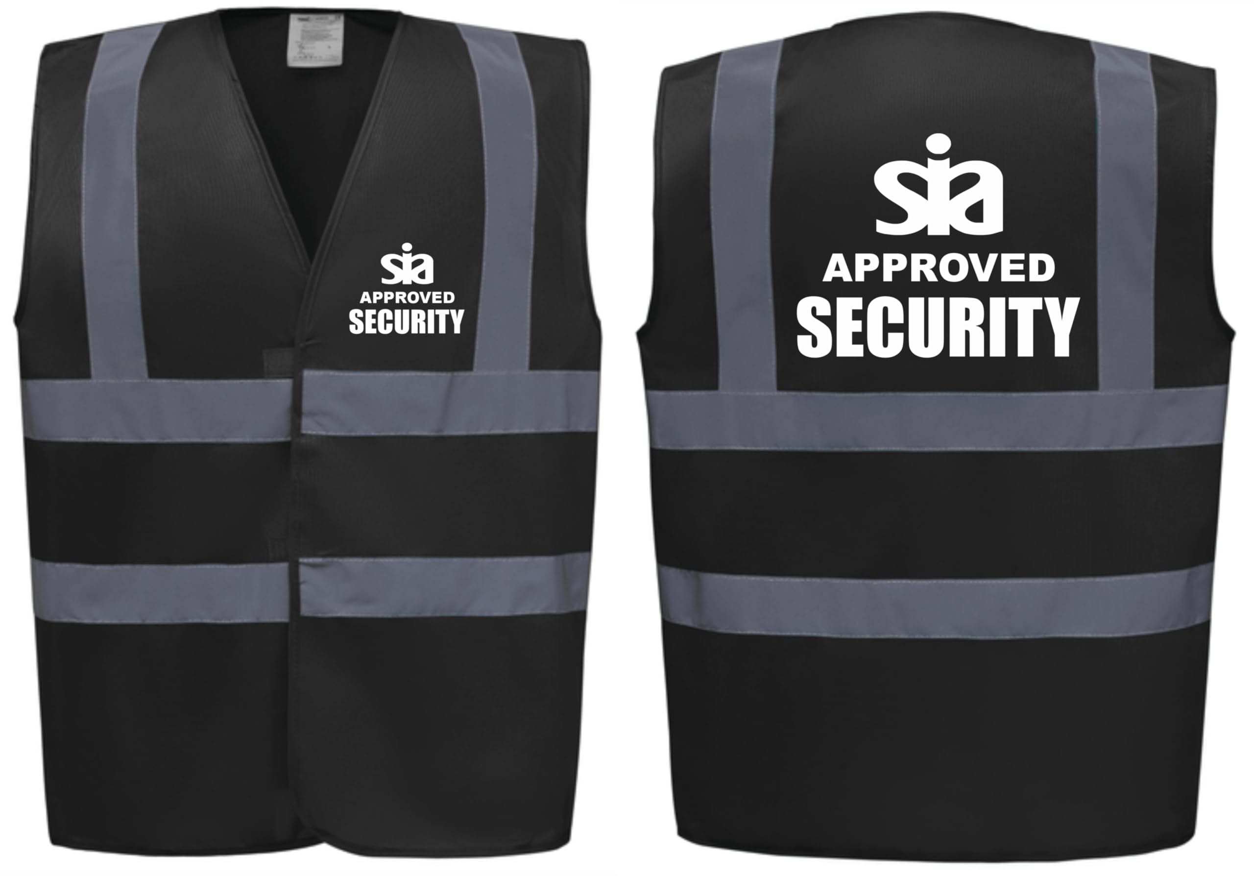 SIA Security Black Hi Vis Vest Reflective, Work Wear SIA Security, High Visibility, By Brook Hi Vis, Large