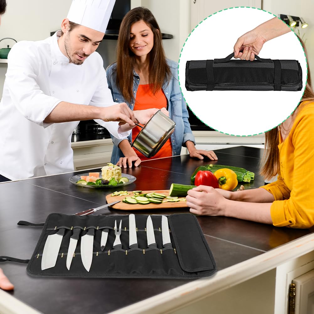 Bolsa para Cuchillos de Chef，35,5 * 57 cm con 20 Ranuras Protectores de Rollo de Almacenamiento de Cubiertos Portátiles Multifuncionales para el Hogar Cocina Viajes y Campamentos Sostiene