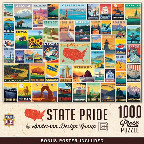MasterPieces Rompecabezas de 1000 piezas para adultos y familia, orgullo estatal, 19.3 x 26.75 pulgadas