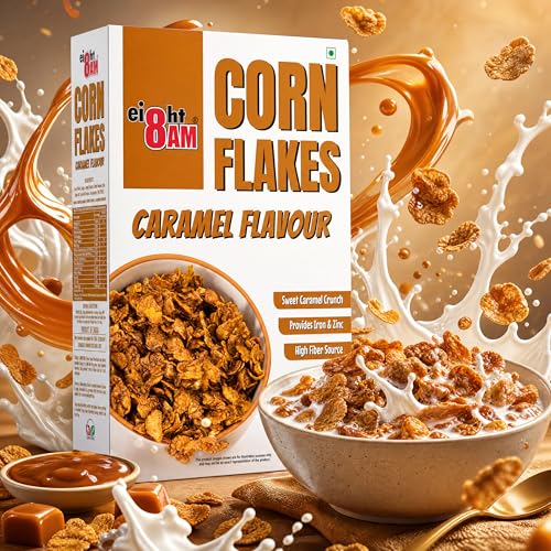 Image of 8AM Corn Flakes Caramel 300 Gram, No Cholesterol, Trans Fat, Artificial Additives, Source Of Fiber, Contains Iron & Zinc, Crunchy & Nutritious Whole Grain Breakfast Cereal