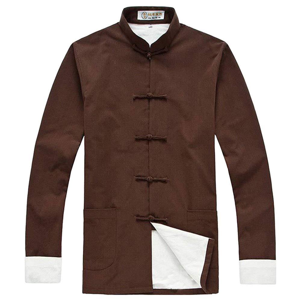 G-LIKE Men's Cotton Kung Fu Coats Tang Suit Long-sleeved Jackets (L, Coffee)
