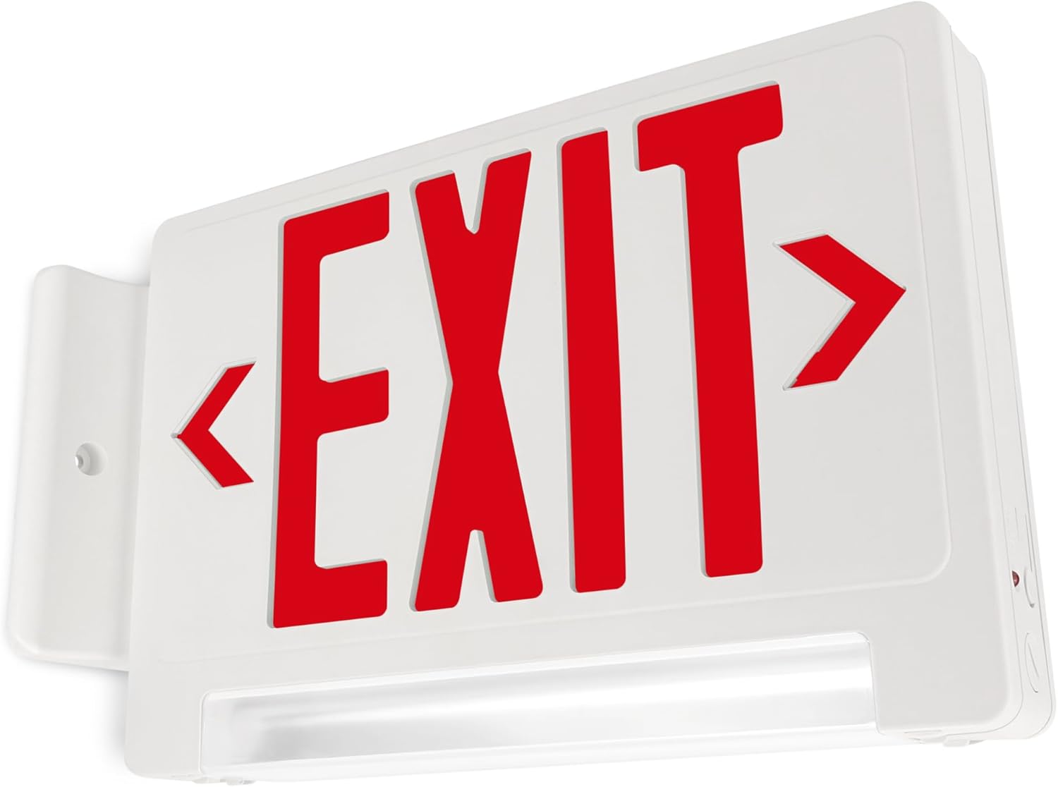 LFI Lights® Compact Green Exit Sign with Emergency Lights - All LED Light Pipe, Adjustable Light Bar, Battery Backup, Hardwired, Wall or Ceiling Mount, UL Listed, Ideal for Business Safety Compliance COMBOLP (1, White Housing / Red Lettering)