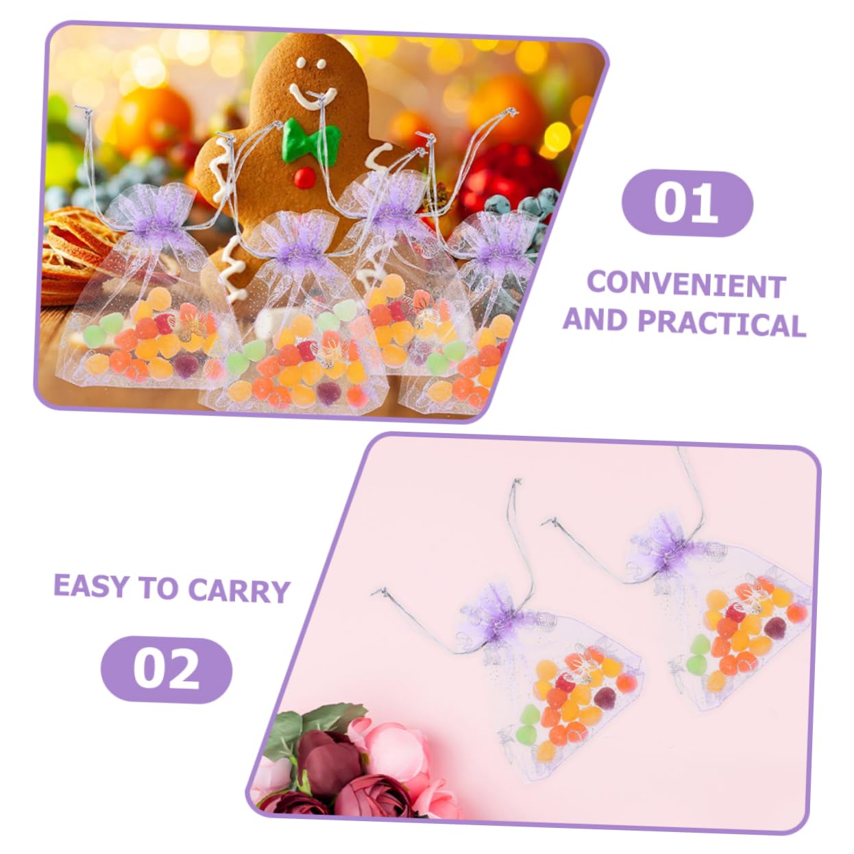 VALICLUD 5 Sätze Organza-geschenkbeutel Wäschebeutel Für Partytaschen Packbeutel Packtasche Weihnachtliche Geschenktüten Partytüte Armband Verpackung Mini-geschenktüten Violett 50 Stück * 5