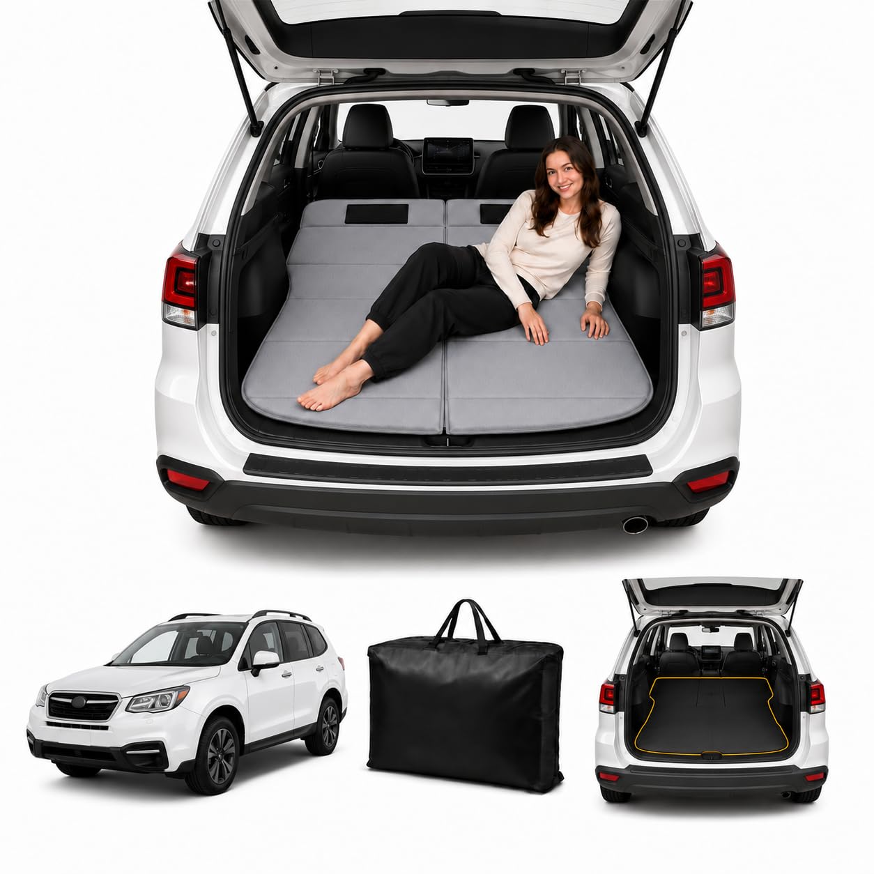 Car Mattress for Forester 2014–2018, Upgraded Non-Inflatable Thickened Foam SUV Car Camping Mattress, Foldable Trunk Sleeping Pad Car Bed Mattress for Road Trips Camping Travel