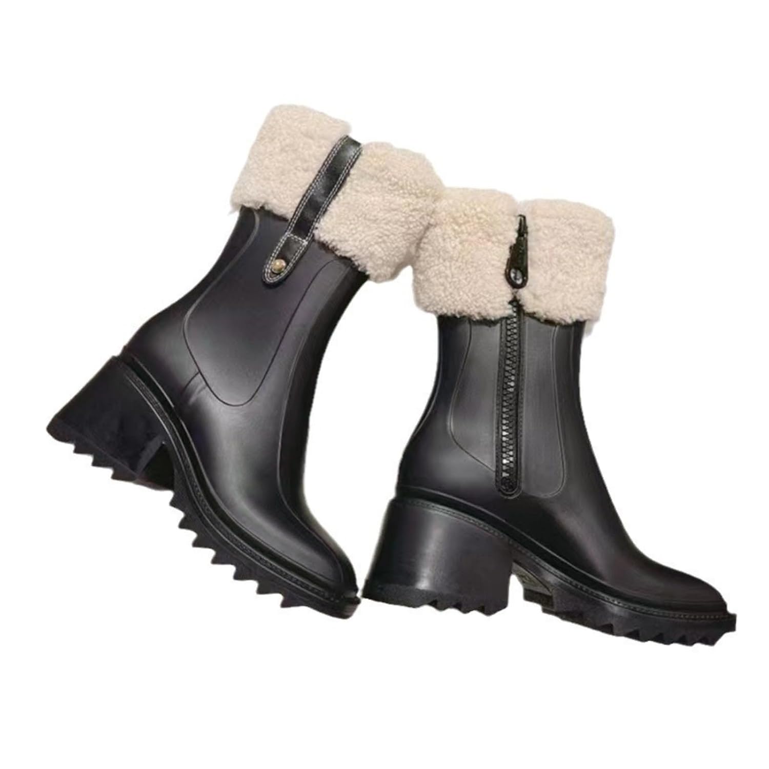Womens Mid-Calf Thick Sole Boots - Retro Colorblock Ankle Boots 3-5CM Block Heel Anti-Slip Warm Booties for Fall