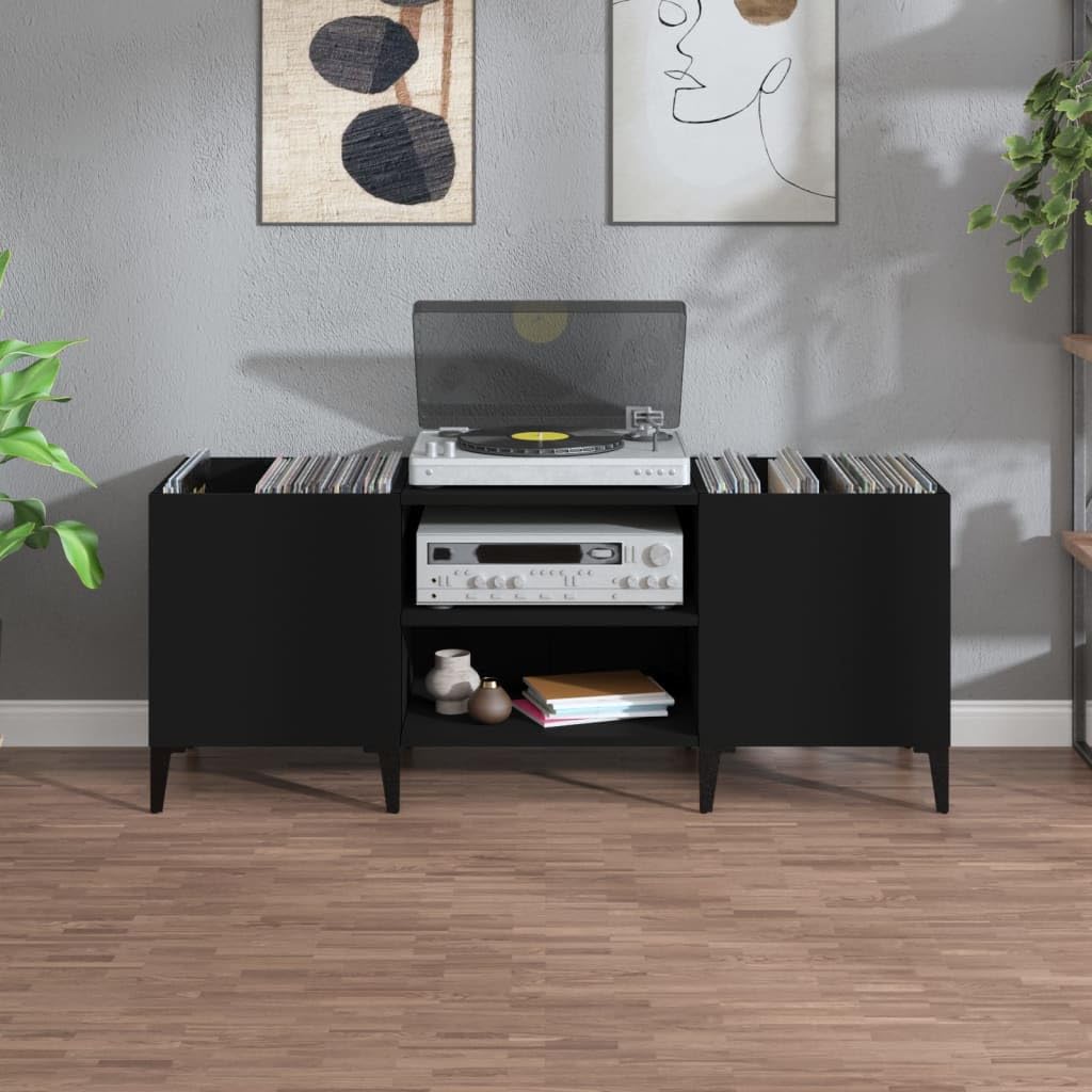 Tidyard Mueble para Discos Estanteria CDs,Mueble Tocadiscos,Mueble para Discos,Mueble para Vinilos,Madera contrachapada Negro 121x38x48 cm
